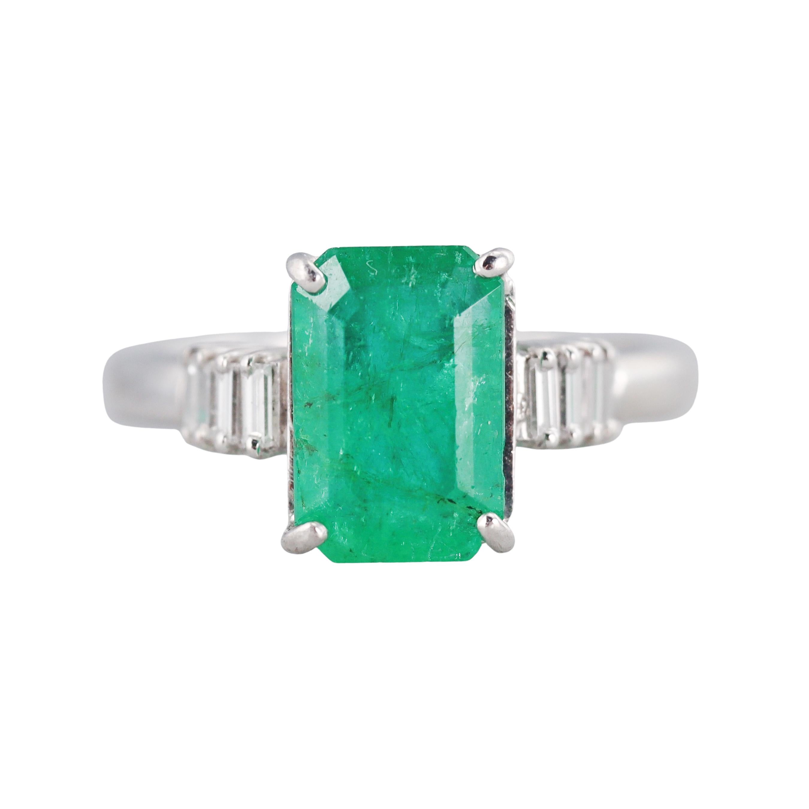 3.17 Carat Emerald Diamond Platinum Ring