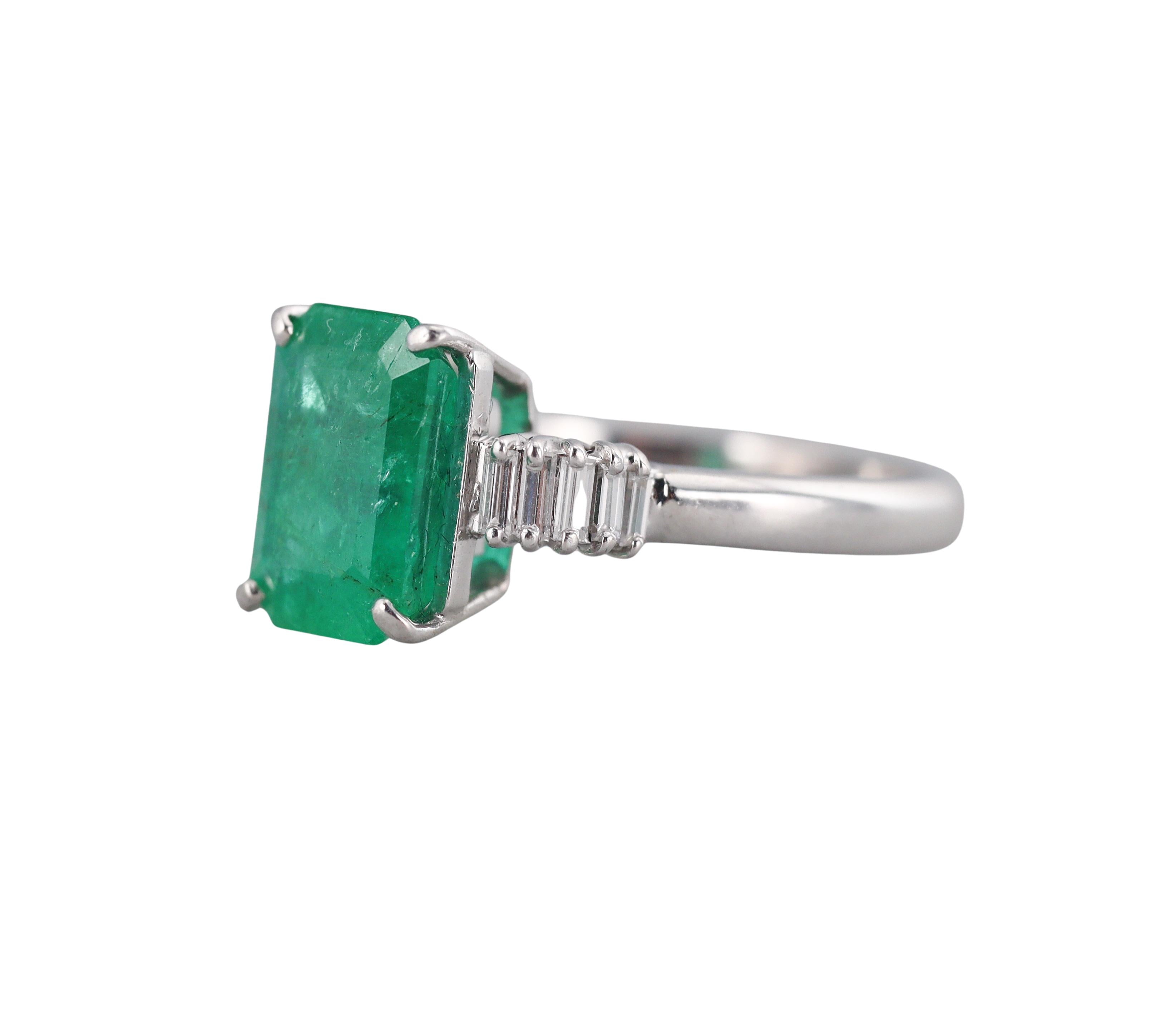 3.17 Carat Emerald Diamond Platinum Ring