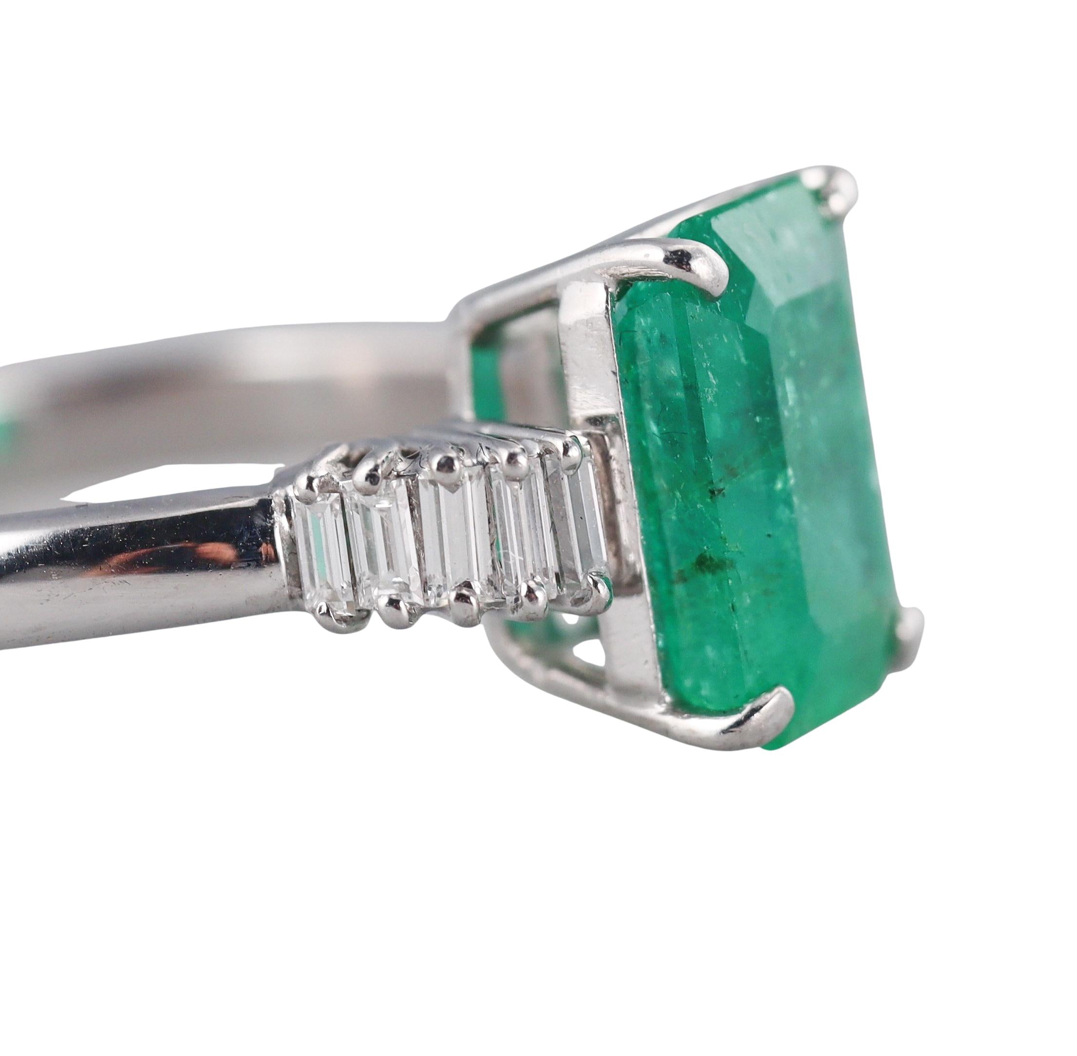 3.17 Carat Emerald Diamond Platinum Ring