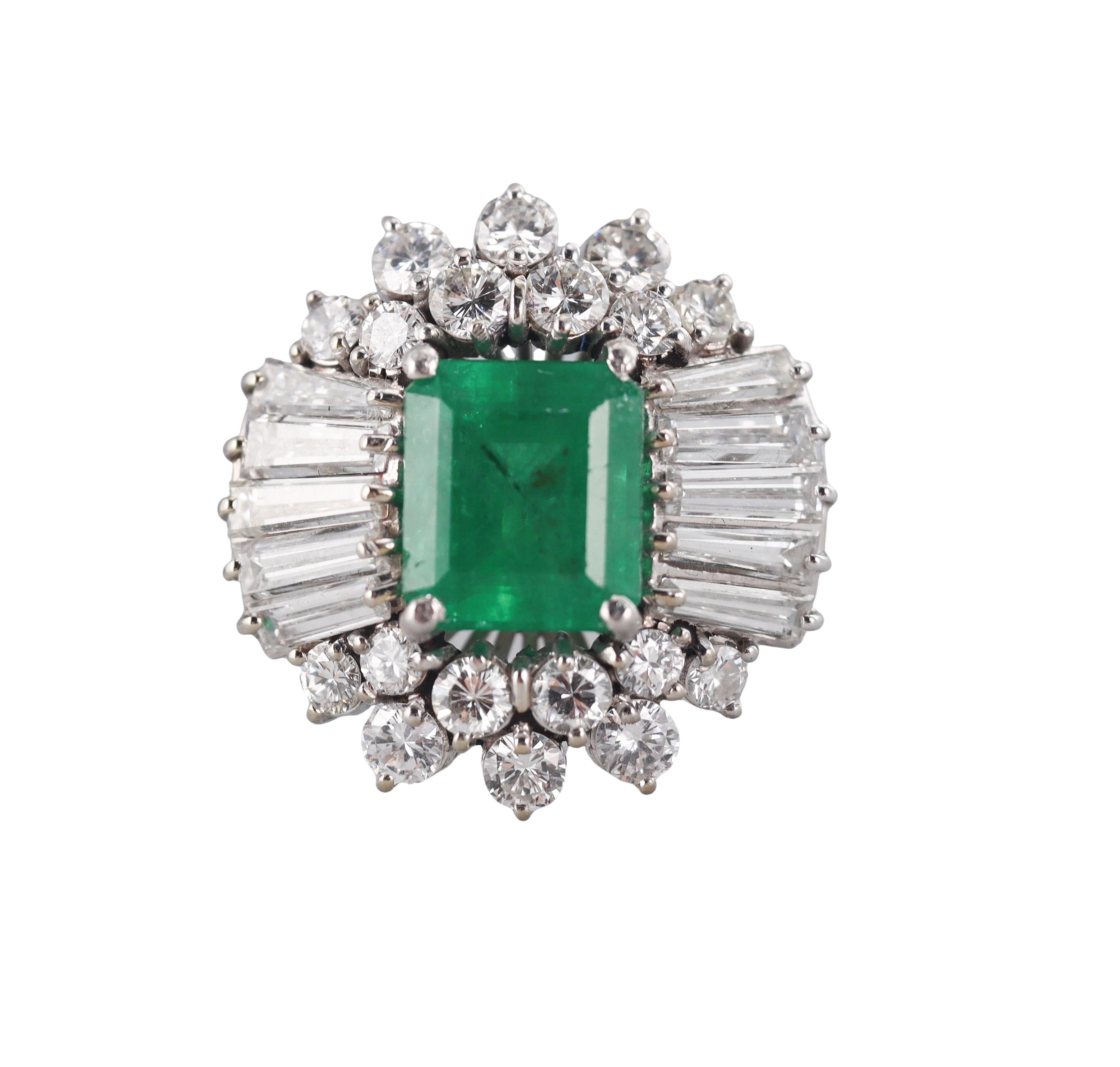 3 Carat Emerald Diamond Platinum Cocktail Ring