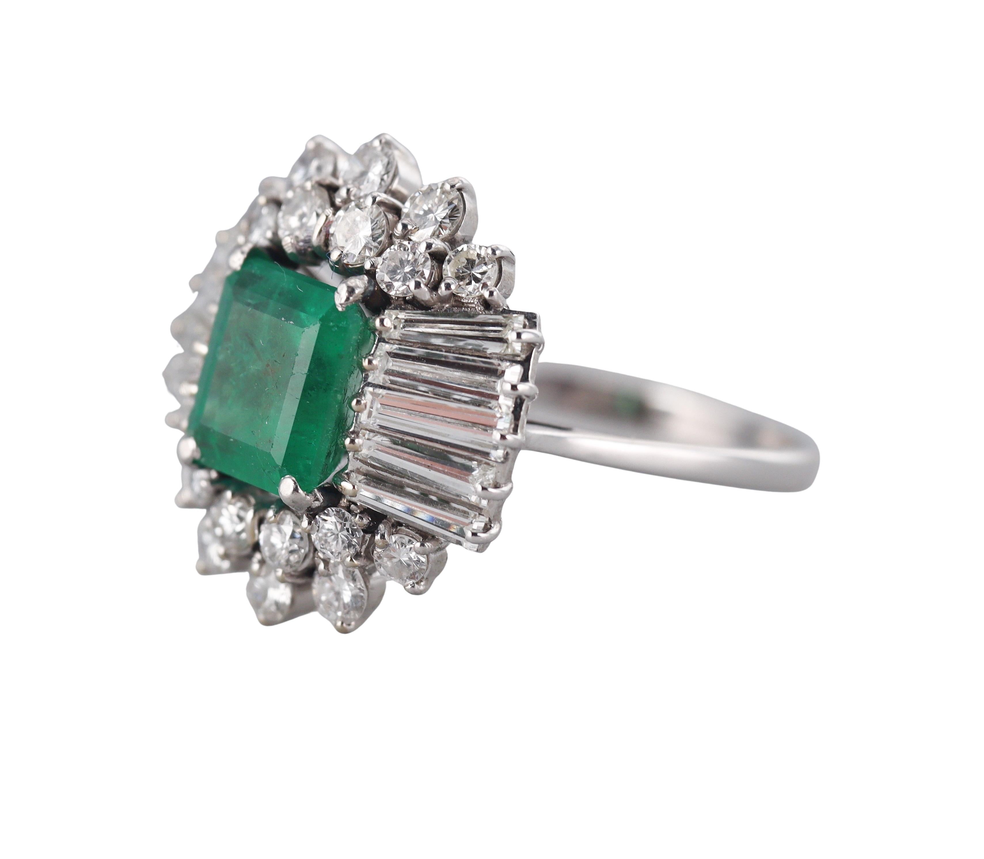3 Carat Emerald Diamond Platinum Cocktail Ring