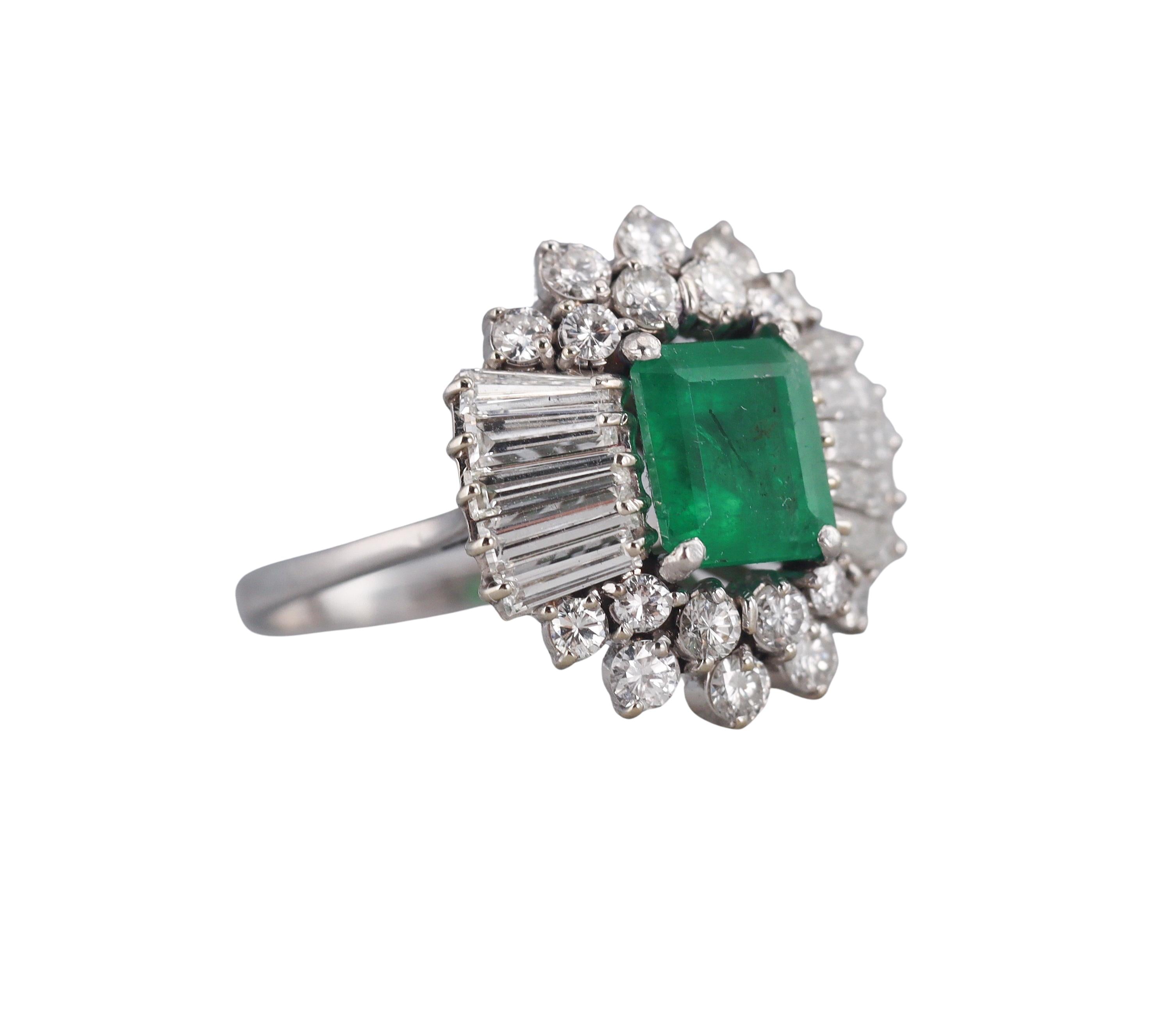 3 Carat Emerald Diamond Platinum Cocktail Ring