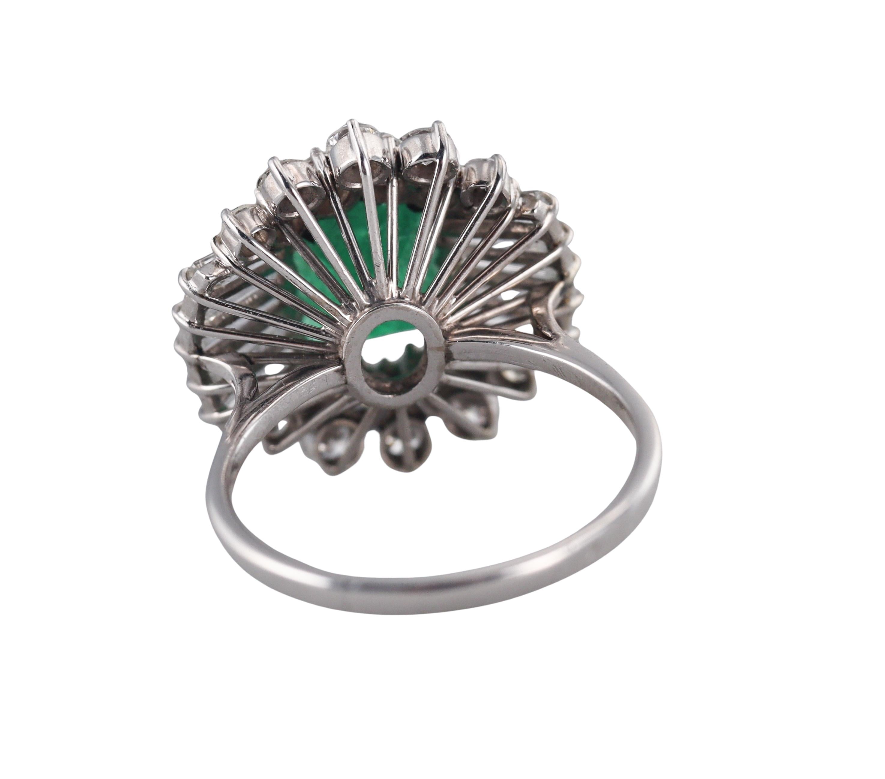 3 Carat Emerald Diamond Platinum Cocktail Ring