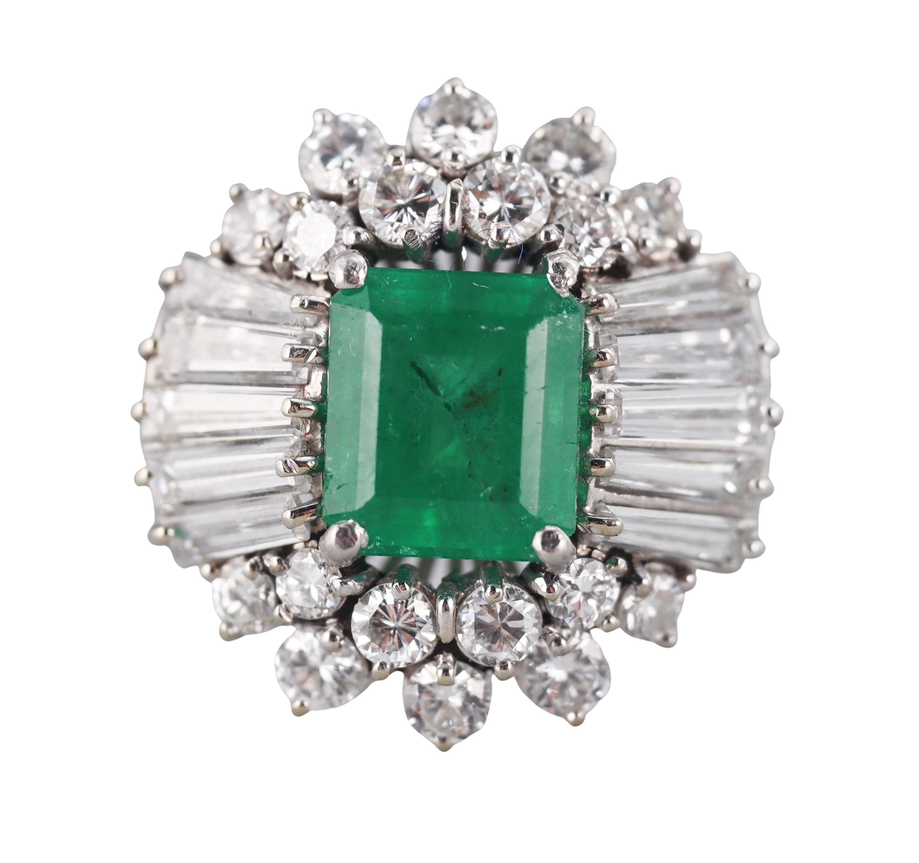 3 Carat Emerald Diamond Platinum Cocktail Ring