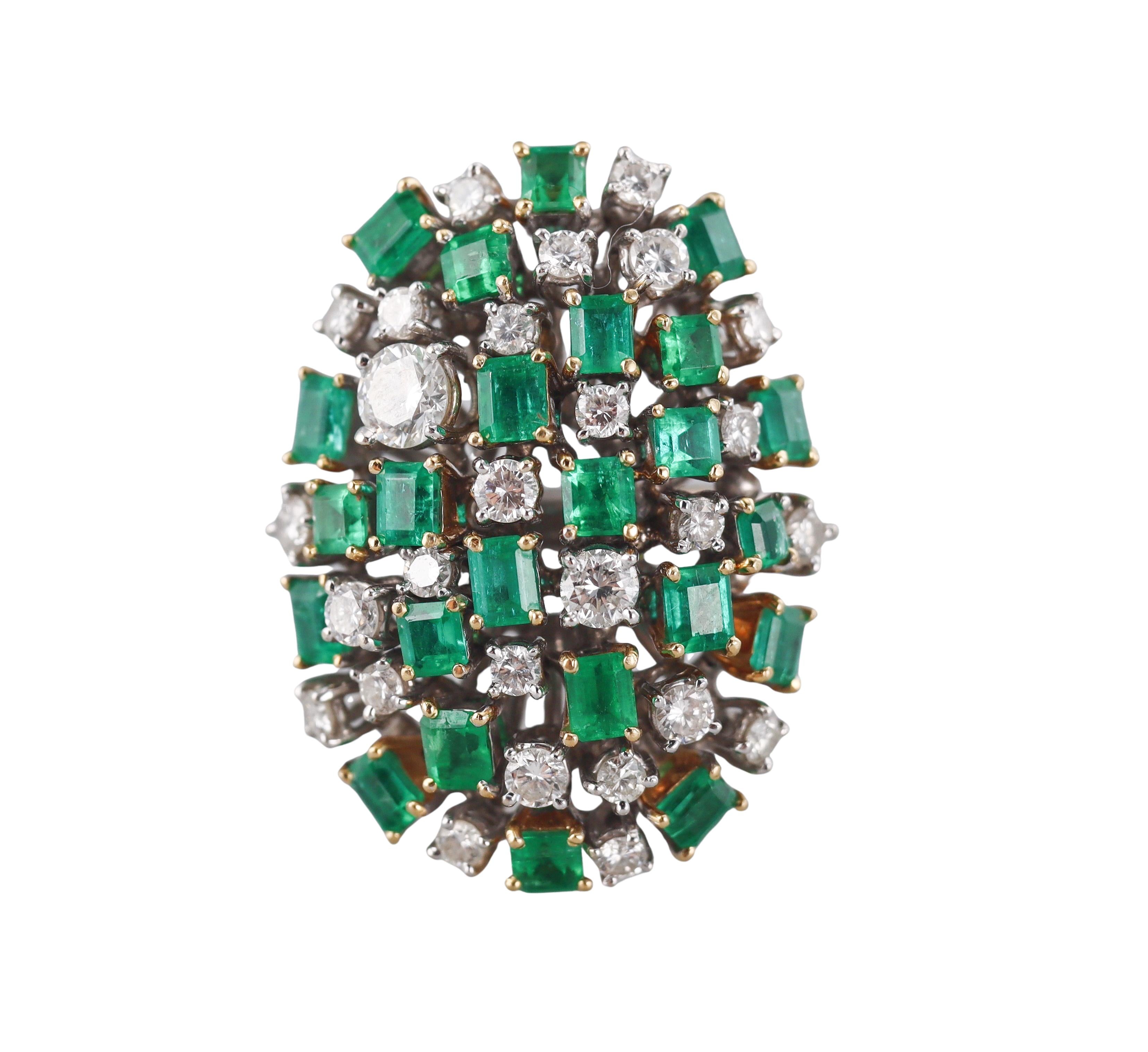 Diamond Emerald Gold Cocktail Ring