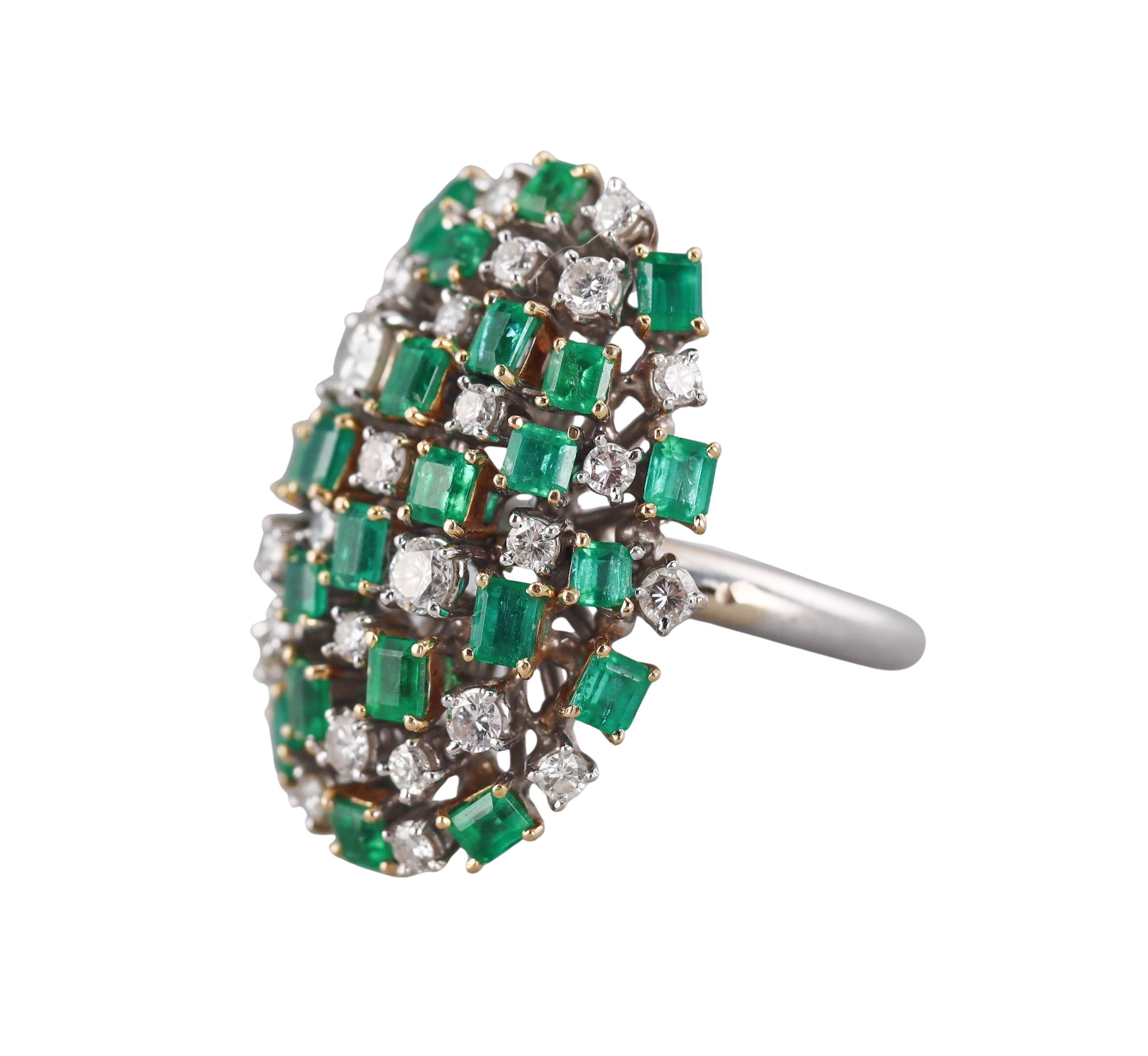 Diamond Emerald Gold Cocktail Ring