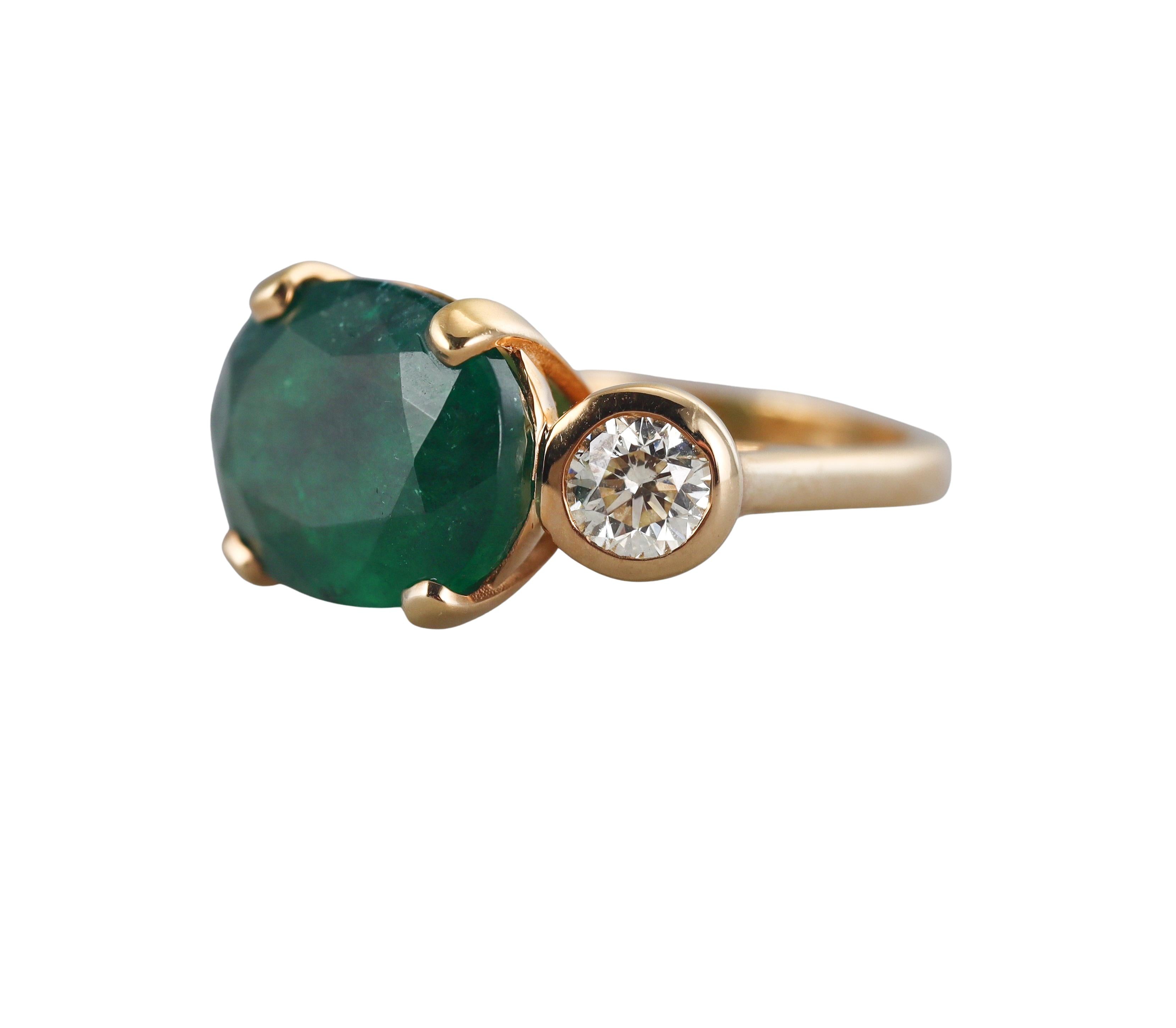 7.70 Carat Emerald Diamond Gold Ring