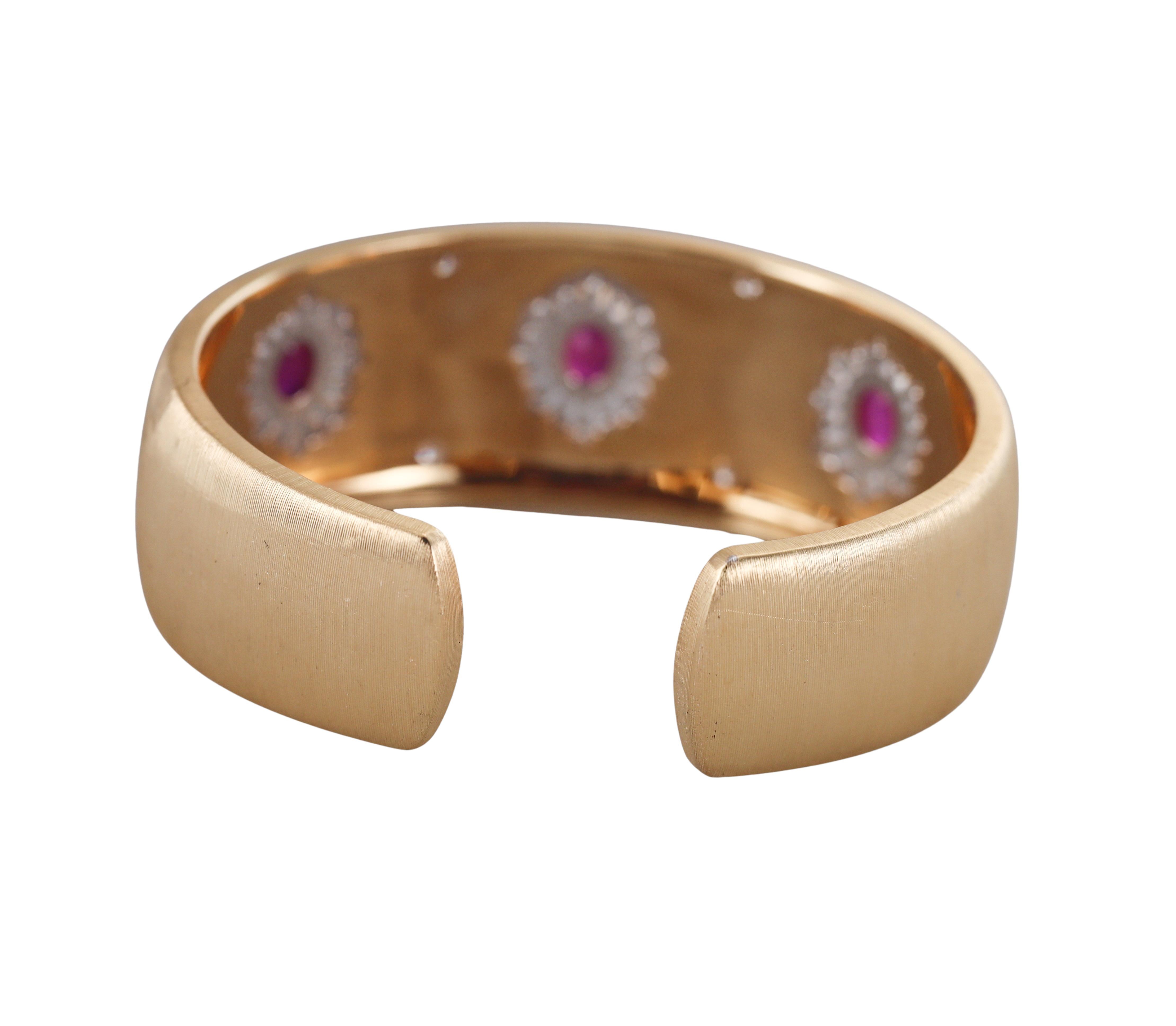 Italian Ruby Diamond Gold Classic Cuff Bracelet