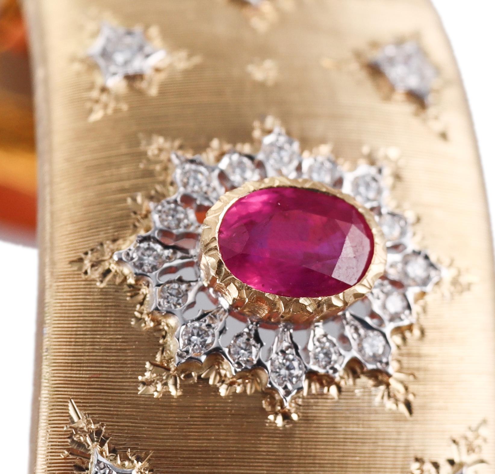 Italian Ruby Diamond Gold Classic Cuff Bracelet