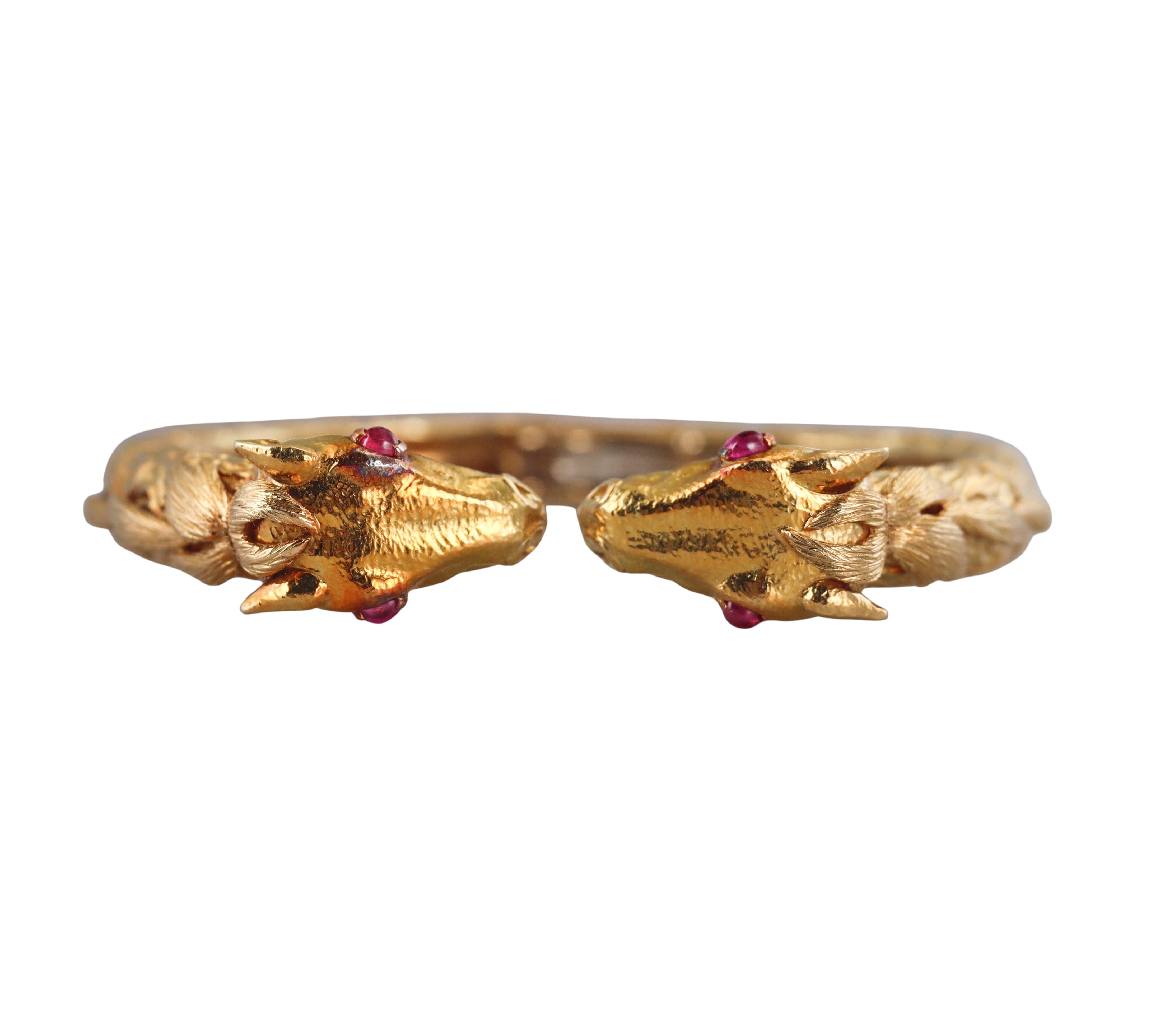 David Webb Ruby Gold Antelope Cuff Bracelet