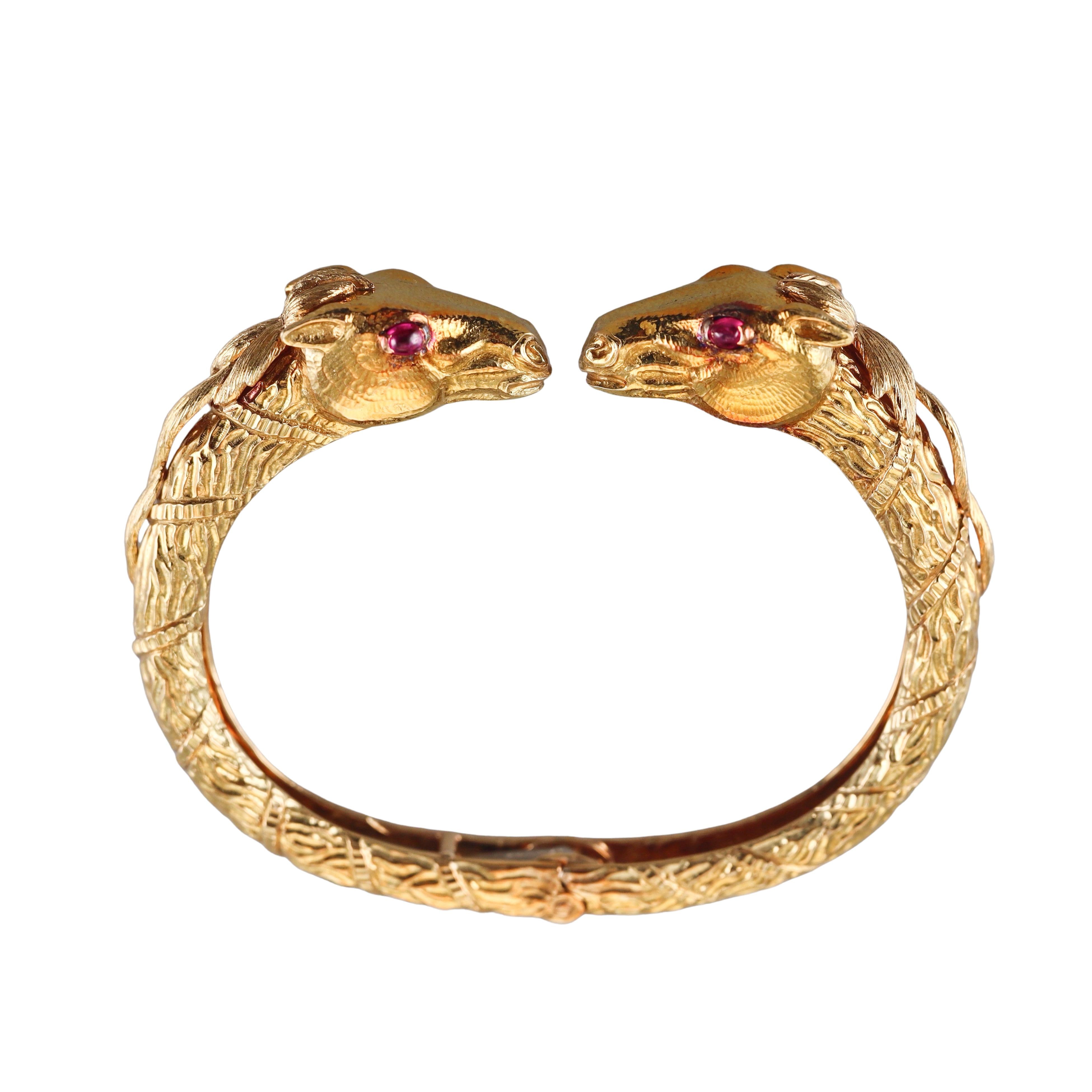 David Webb Ruby Gold Antelope Cuff Bracelet