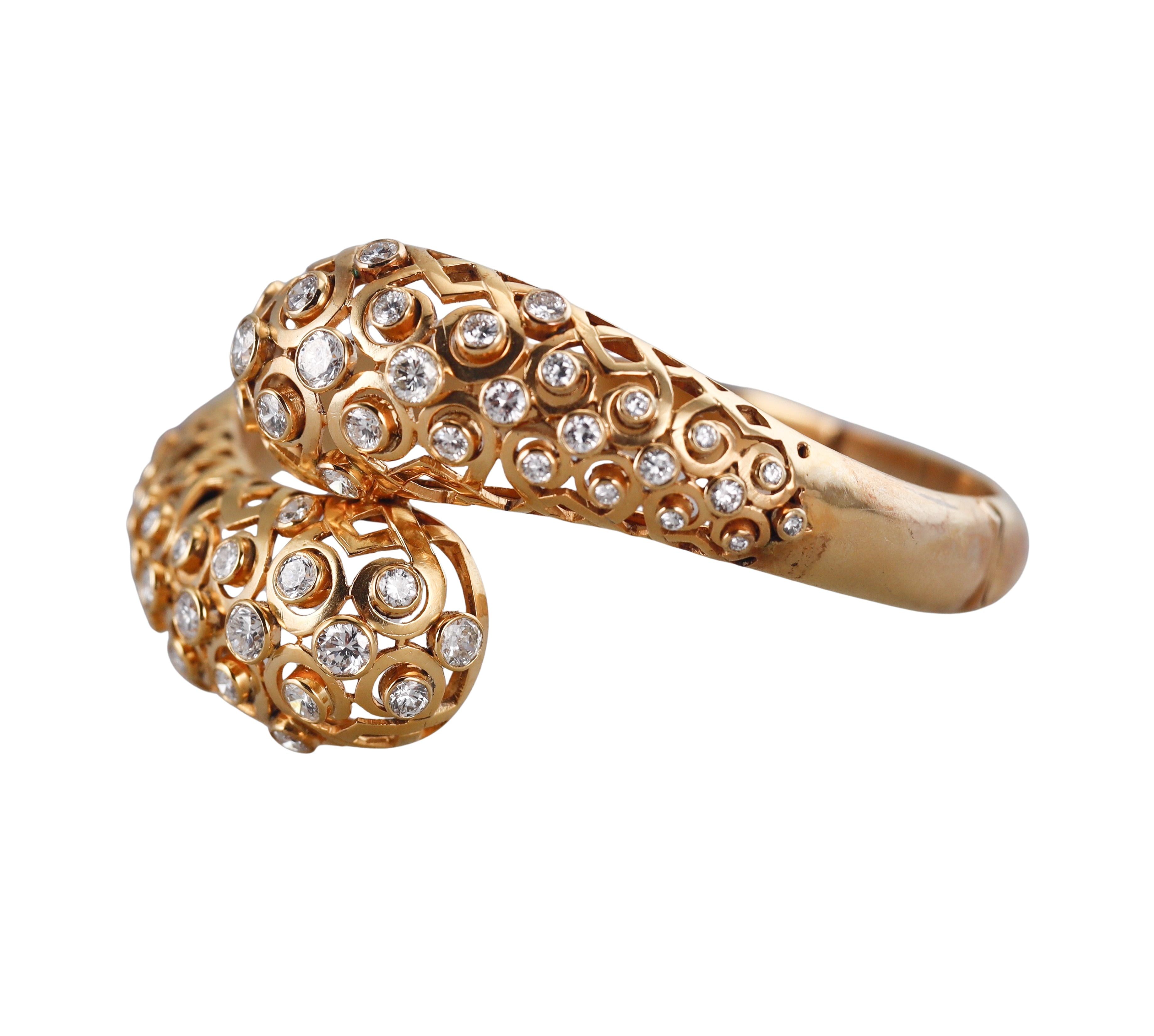Diamond Gold Bypass Bangle Bracelet
