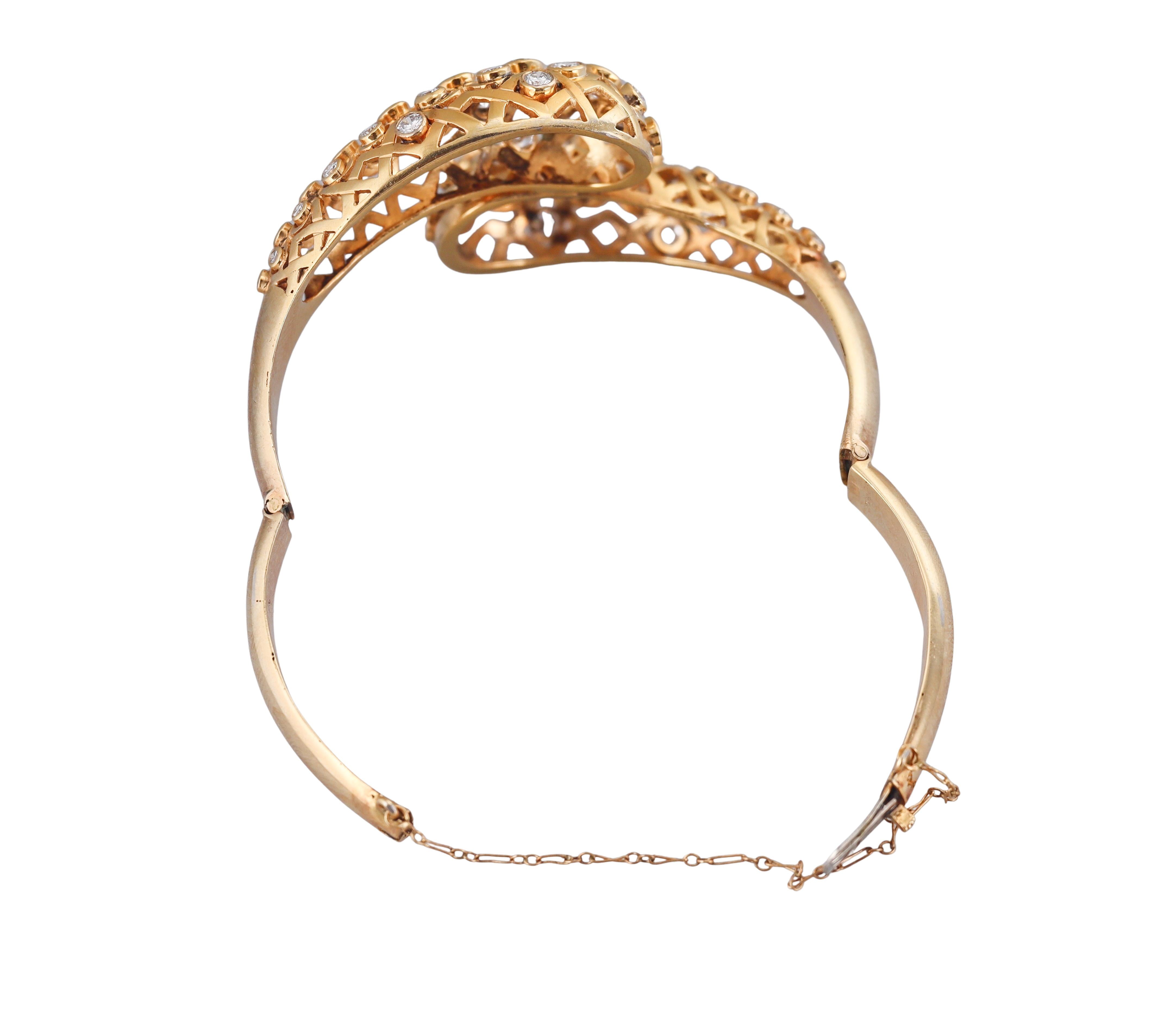 Diamond Gold Bypass Bangle Bracelet