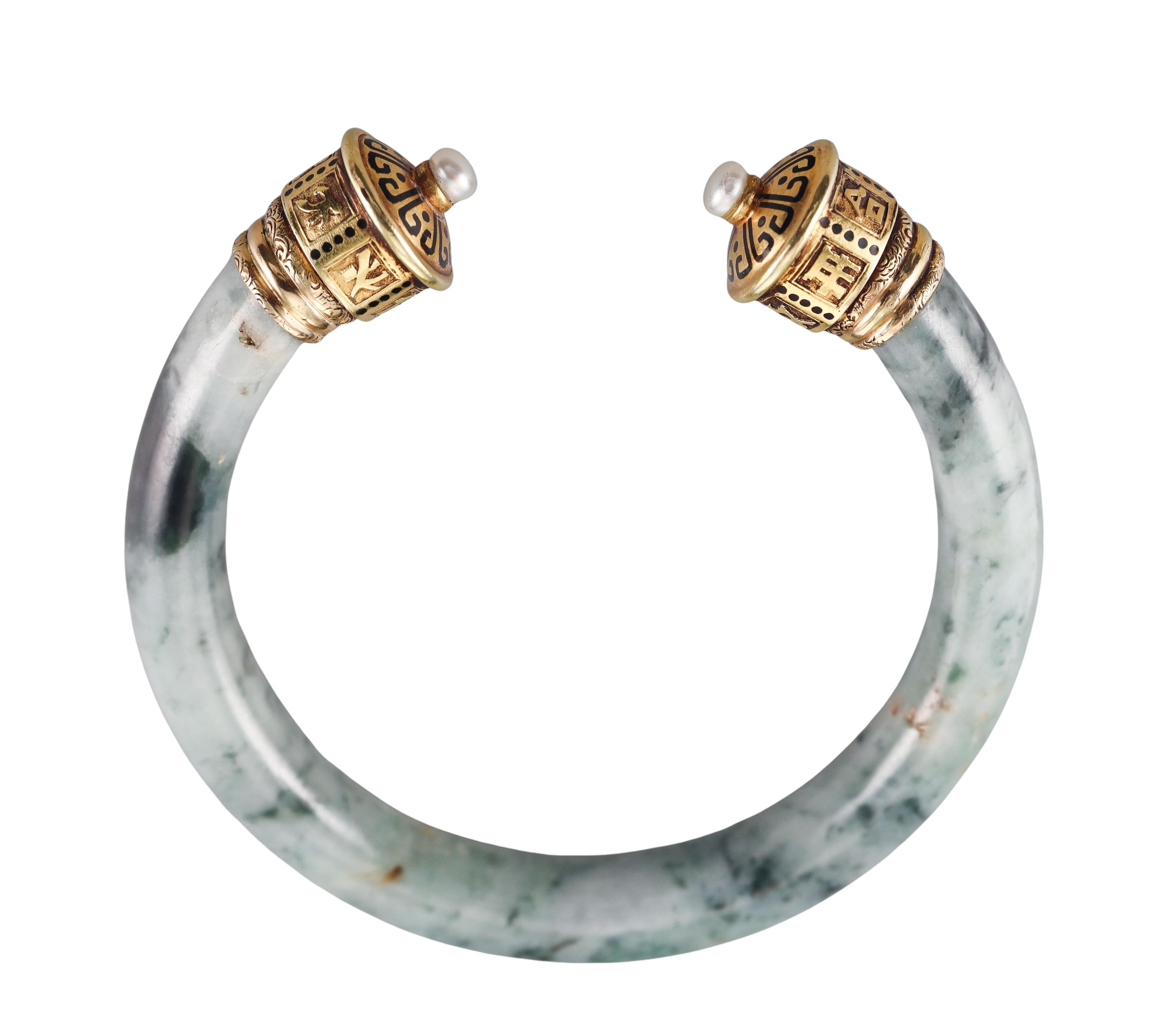 Cartier Jade Pearl Gold Cuff Bracelet