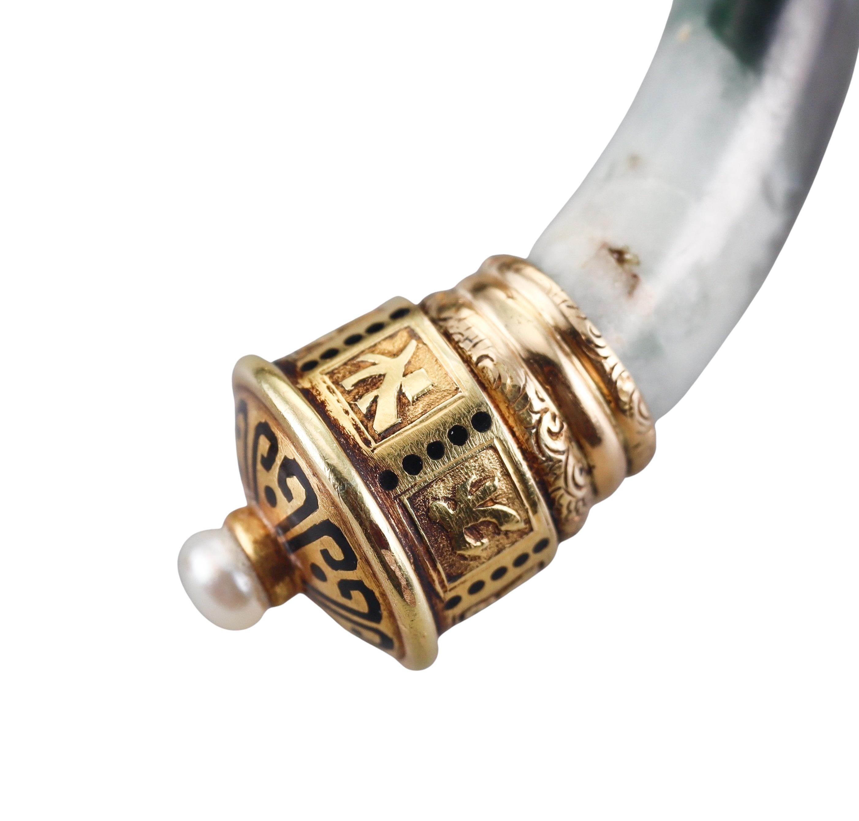 Cartier Jade Pearl Gold Cuff Bracelet