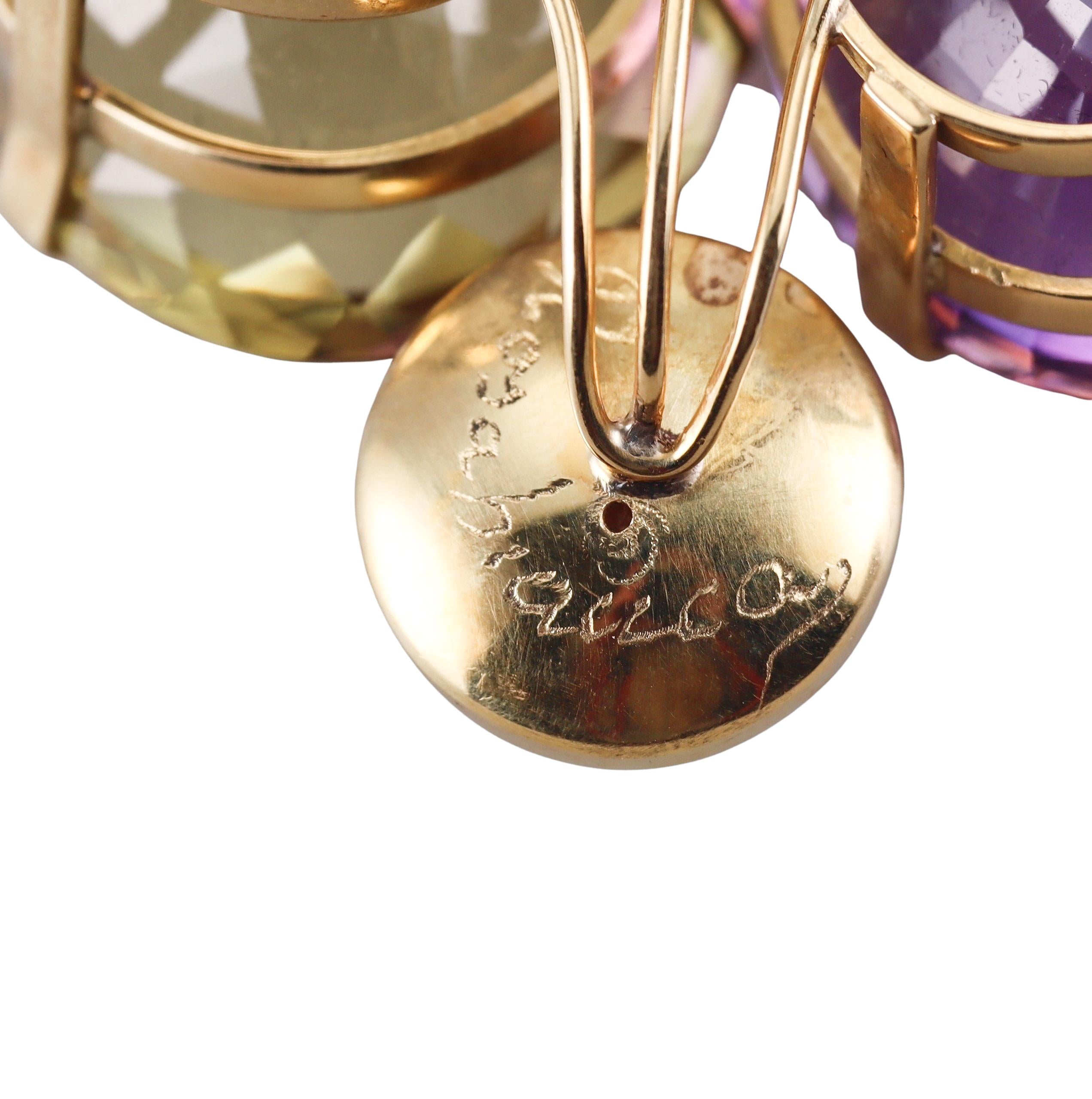 Artisanal Amethyst Citrine Pearl Gold Large Brooch Pendant