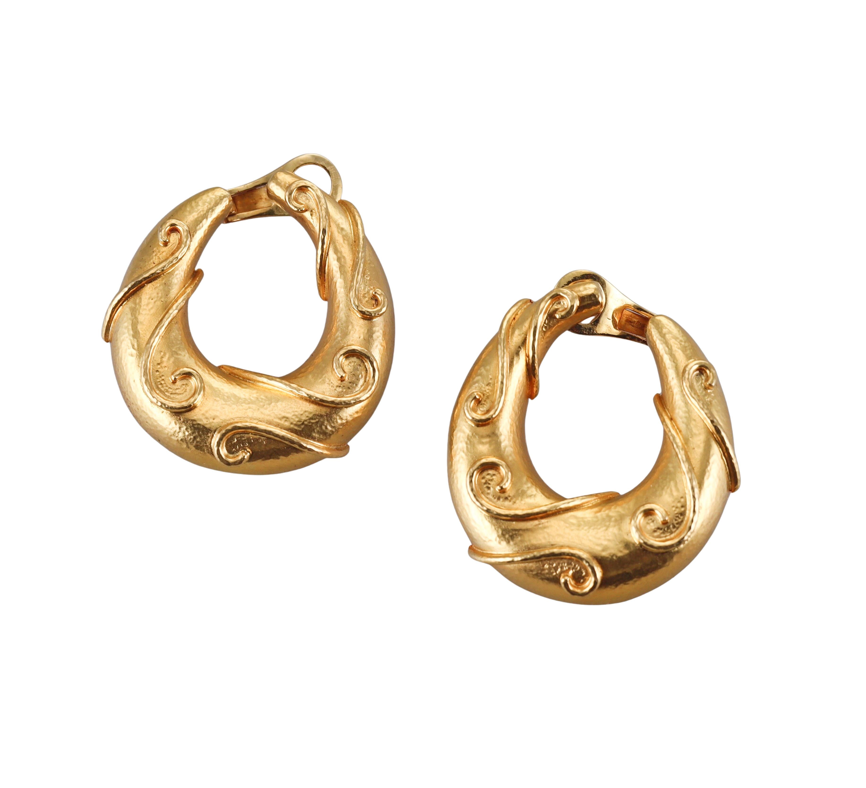 Zolotas Greece Gold Swirl Motif Hoop Earrings