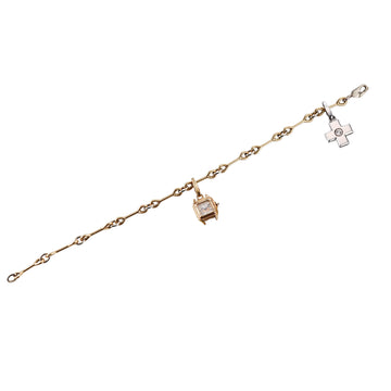 Cartier 18k Gold Diamond Cross and Santos Watch Charm Bracelet