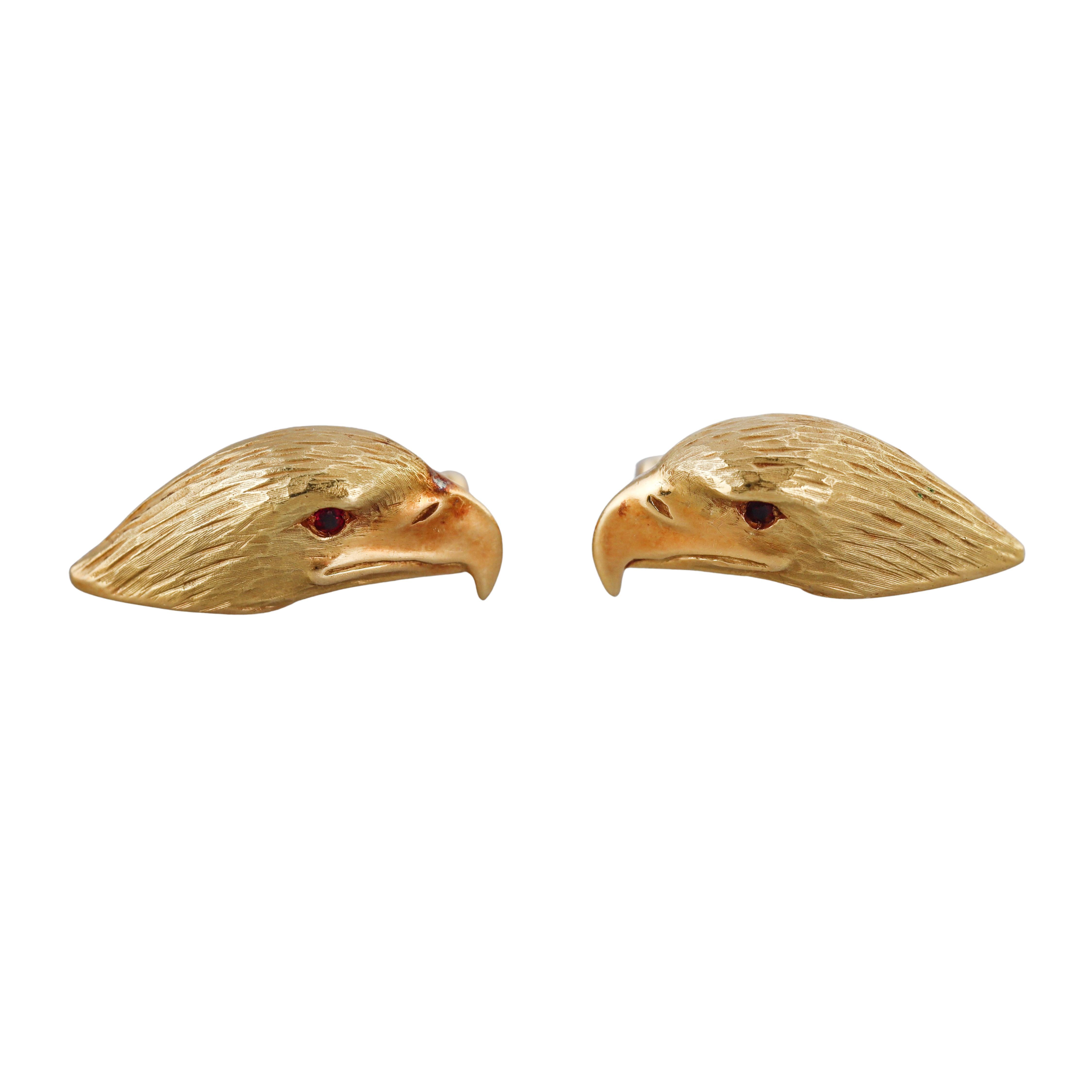 Asprey Deakin & Francis  Ruby 18k Gold Eagle Head Cufflinks