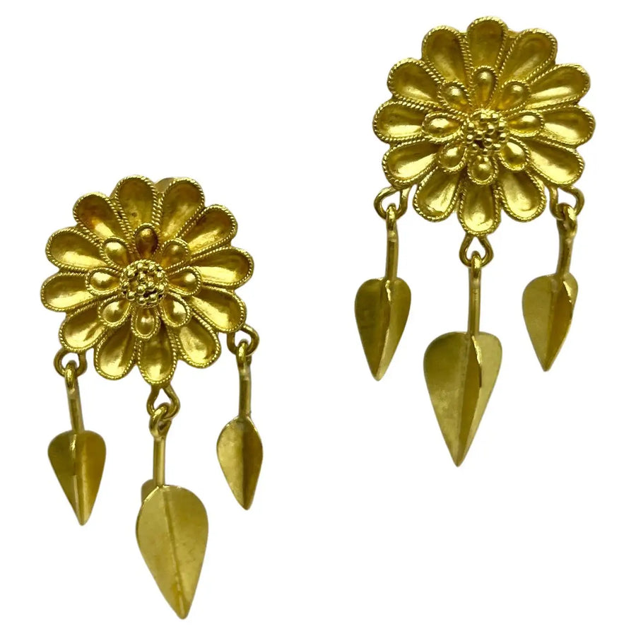 Ilias Lalaounis 18K Yellow Gold Flower Dangle Earrings