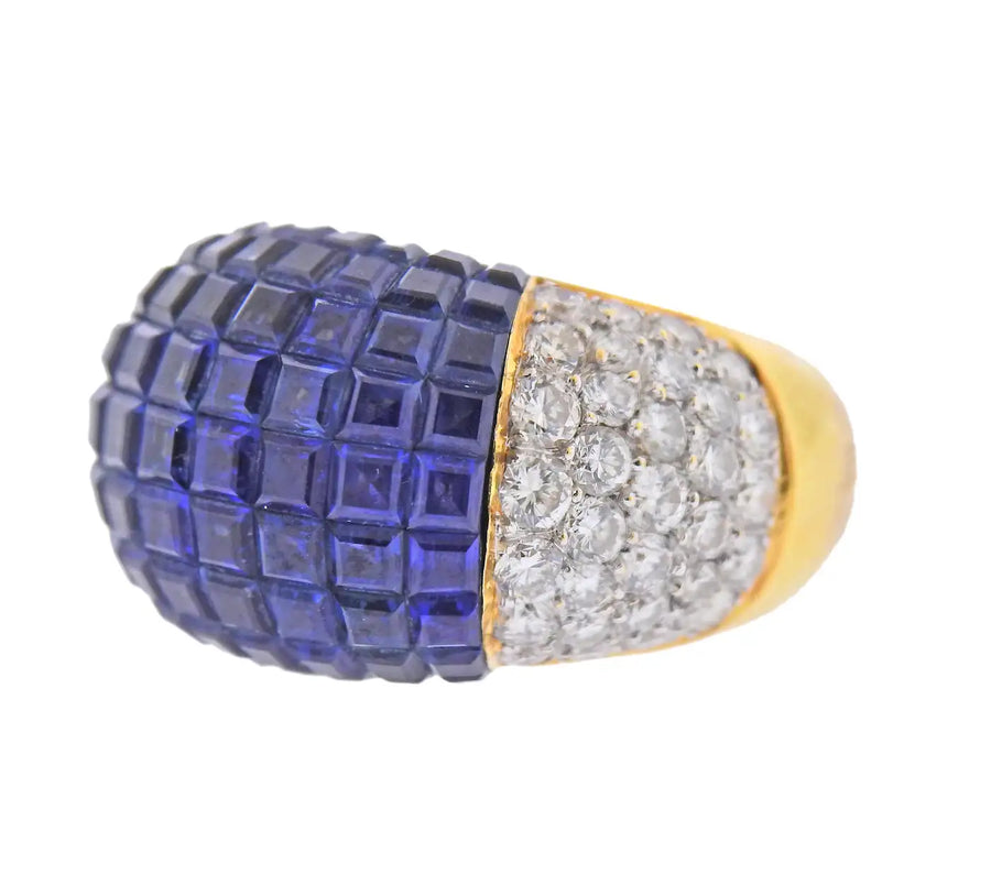 Invisible Set Sapphire Diamond Gold Ring