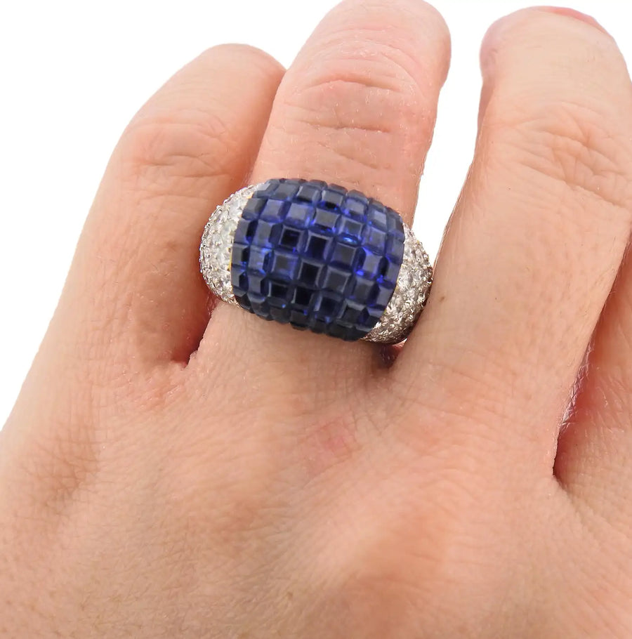 Invisible Set Sapphire Diamond Gold Ring