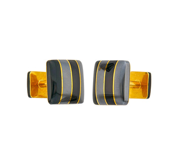 Angela Cummings Pair of Gold, Black Jade and Hematite Cufflinks