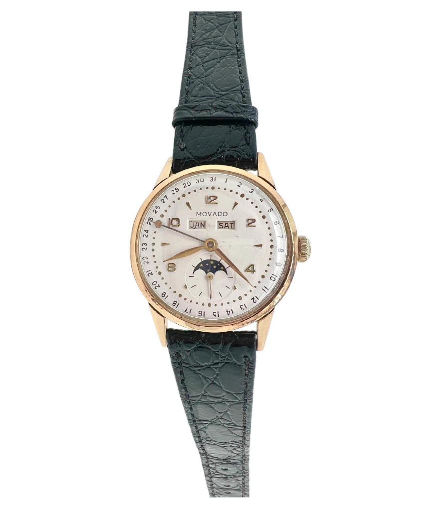 Vintage Movado Triple Date Moonphase 14K gold Watch