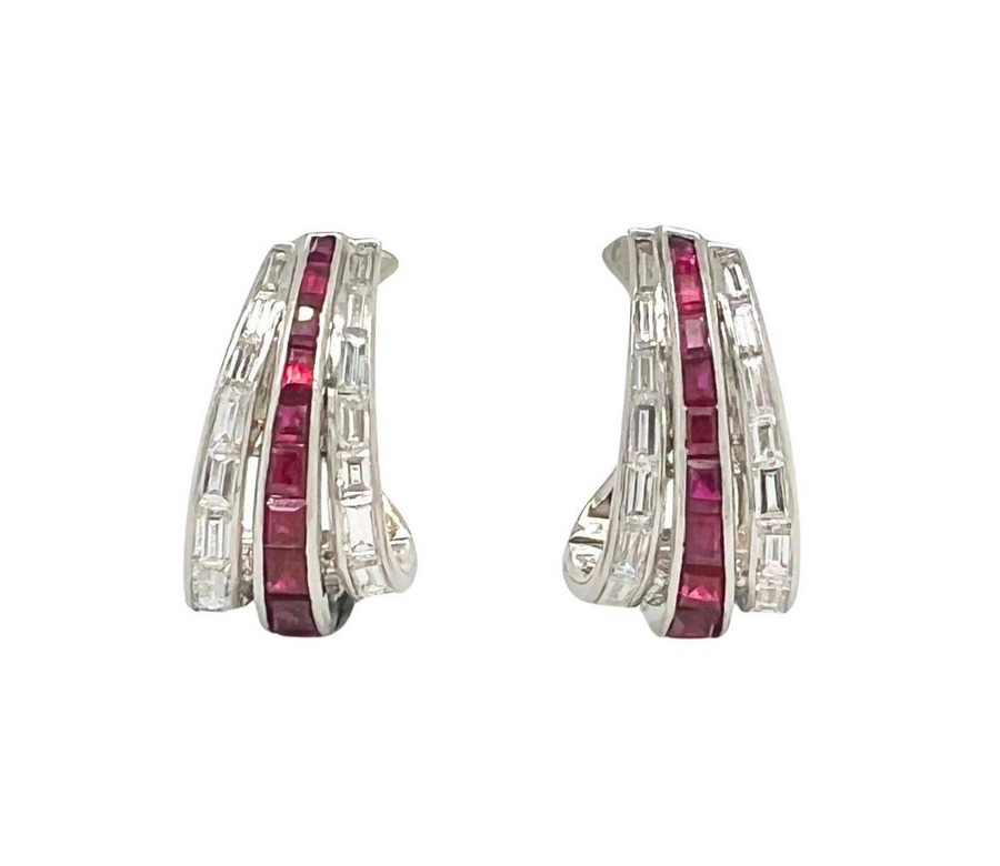 Oscar Heyman Ruby Diamond Hoop Earrings