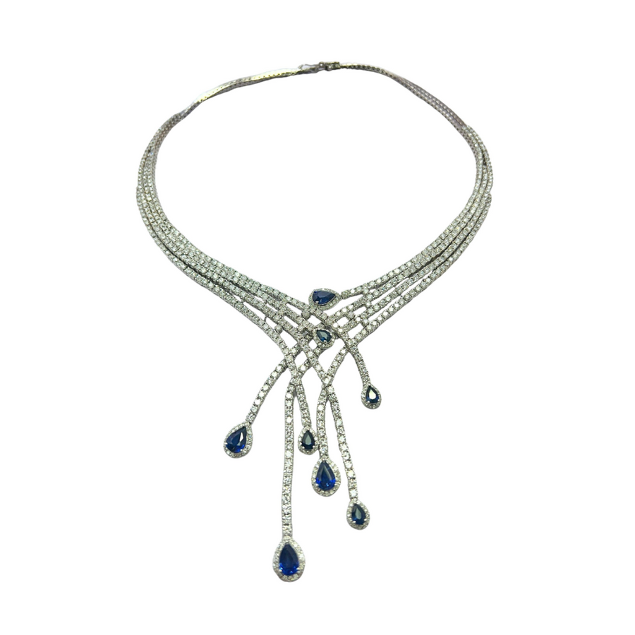 Exquisite 18k White Gold Sapphire and Diamond Necklace