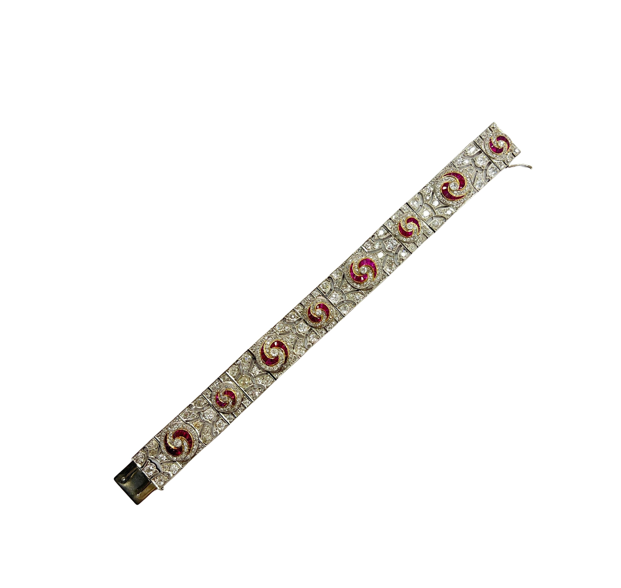 Platinum Gold Diamond Ruby Bracelet Cuff