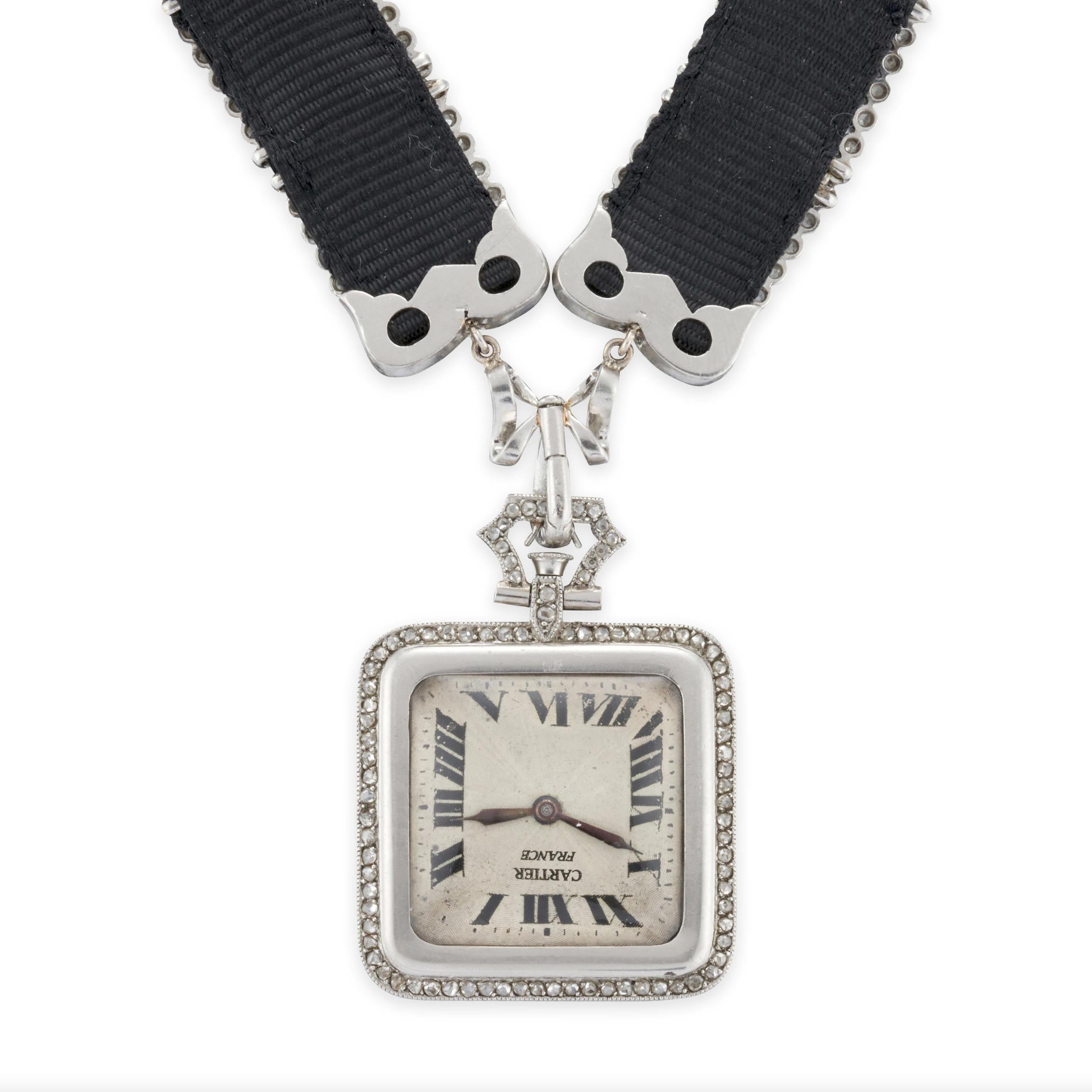 Cartier Art Deco Platinum and Diamond Pendant Watch