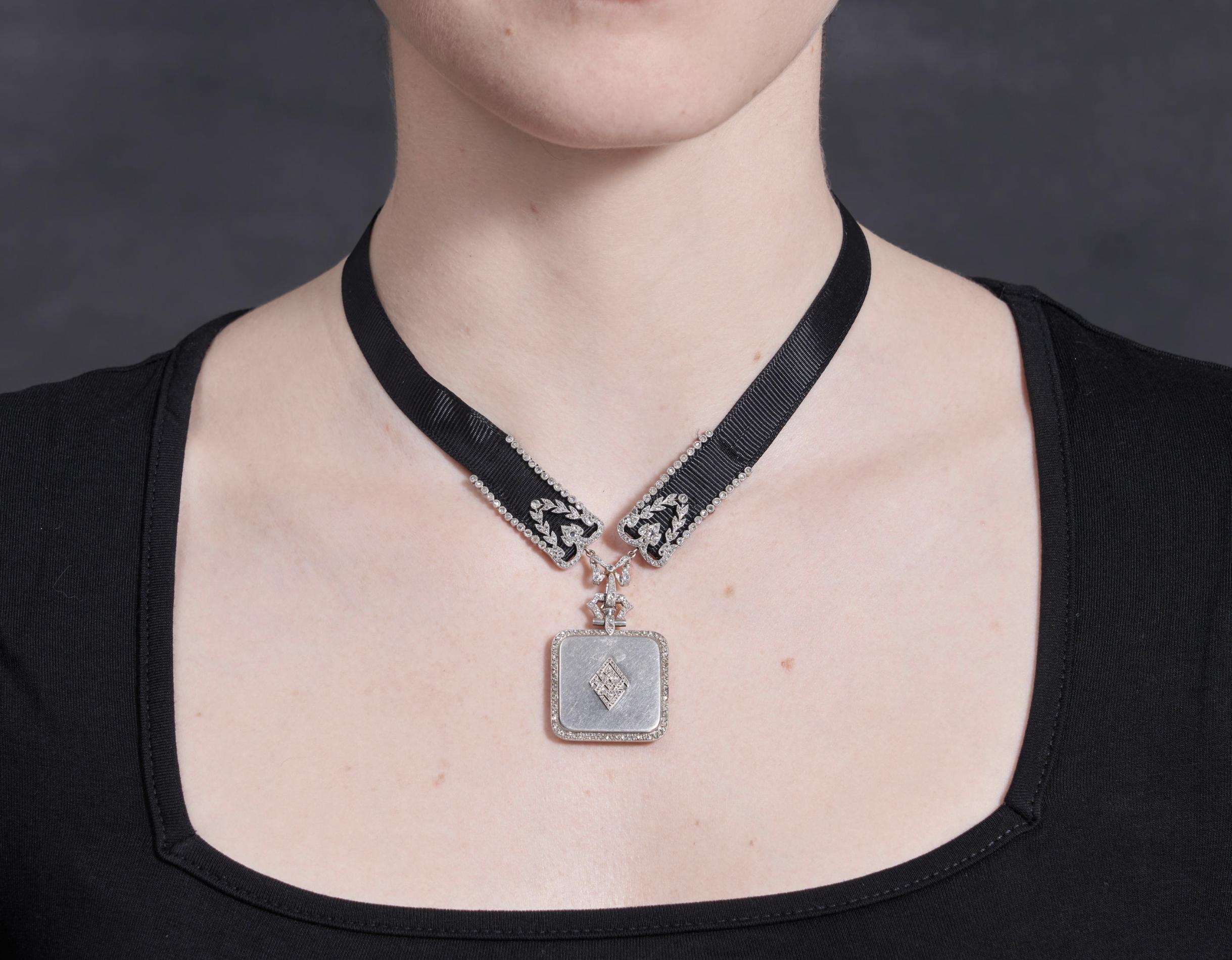 Cartier Art Deco Platinum and Diamond Pendant Watch