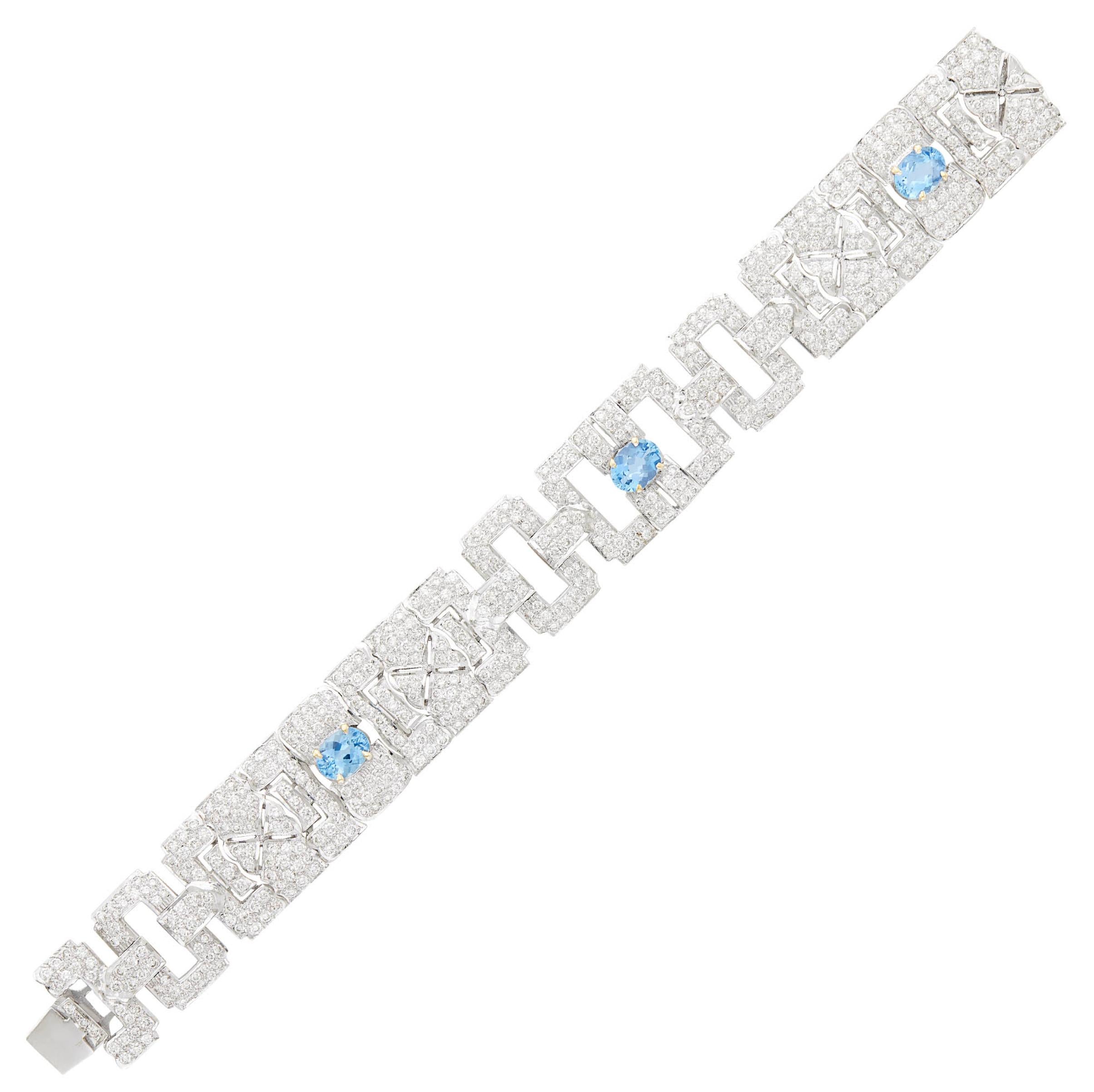 18k White Gold, Aquamarine and Diamond Bracelet