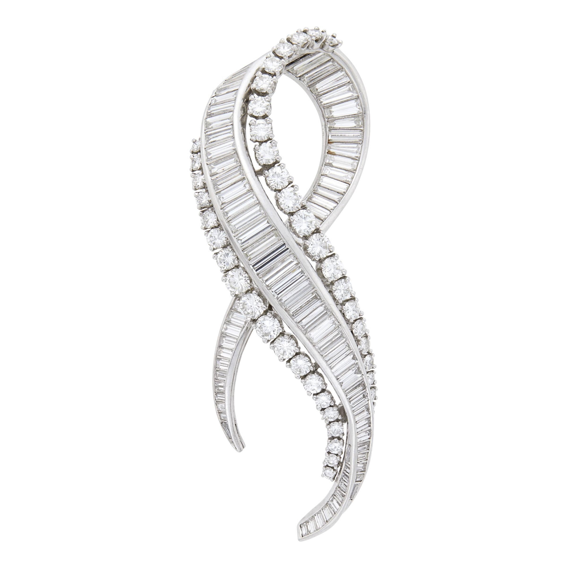 Platinum and Diamond Ribbon Clip-Brooch