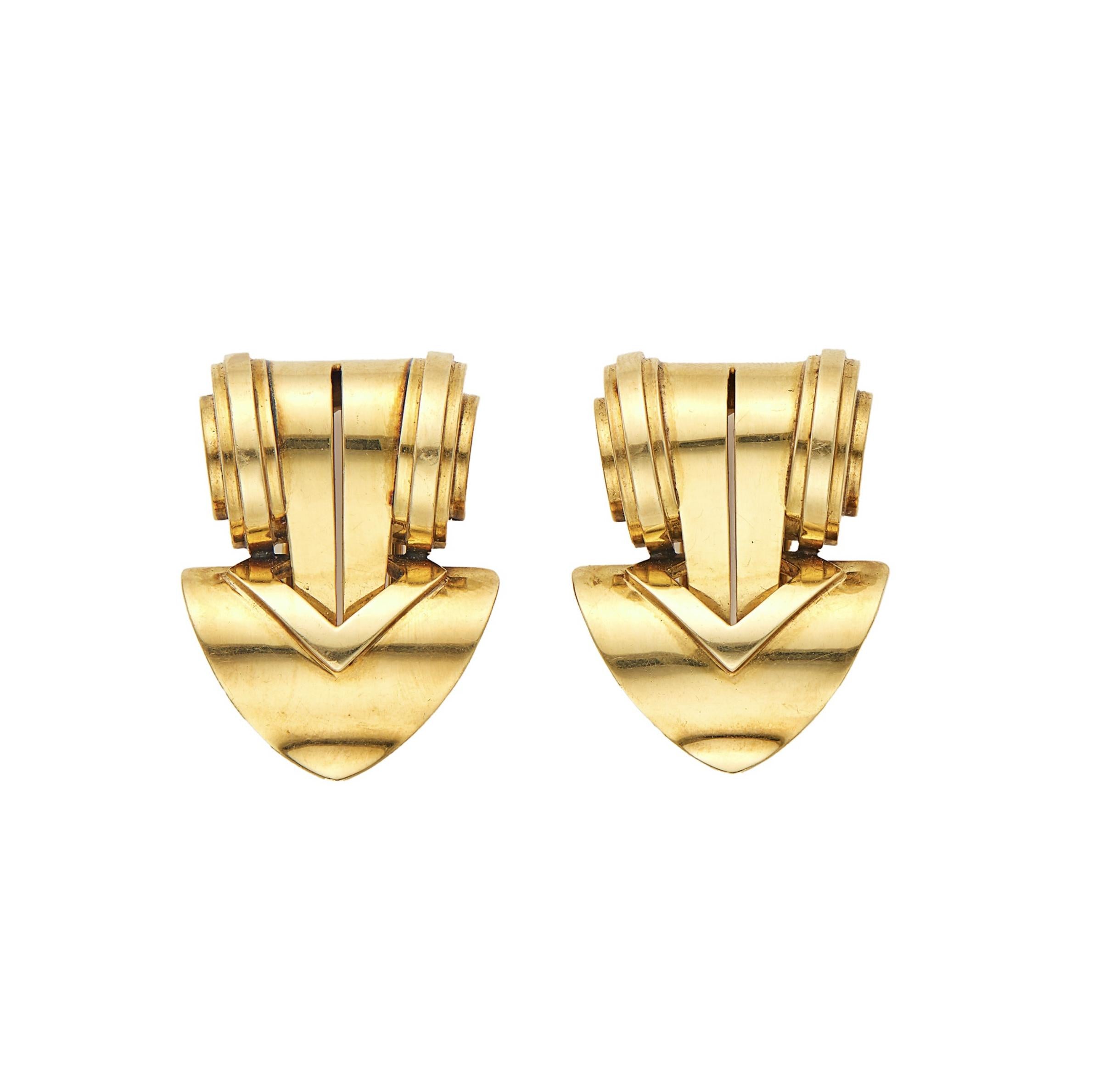 Pair of Tiffany & Co. 14k Gold Clip-Brooches