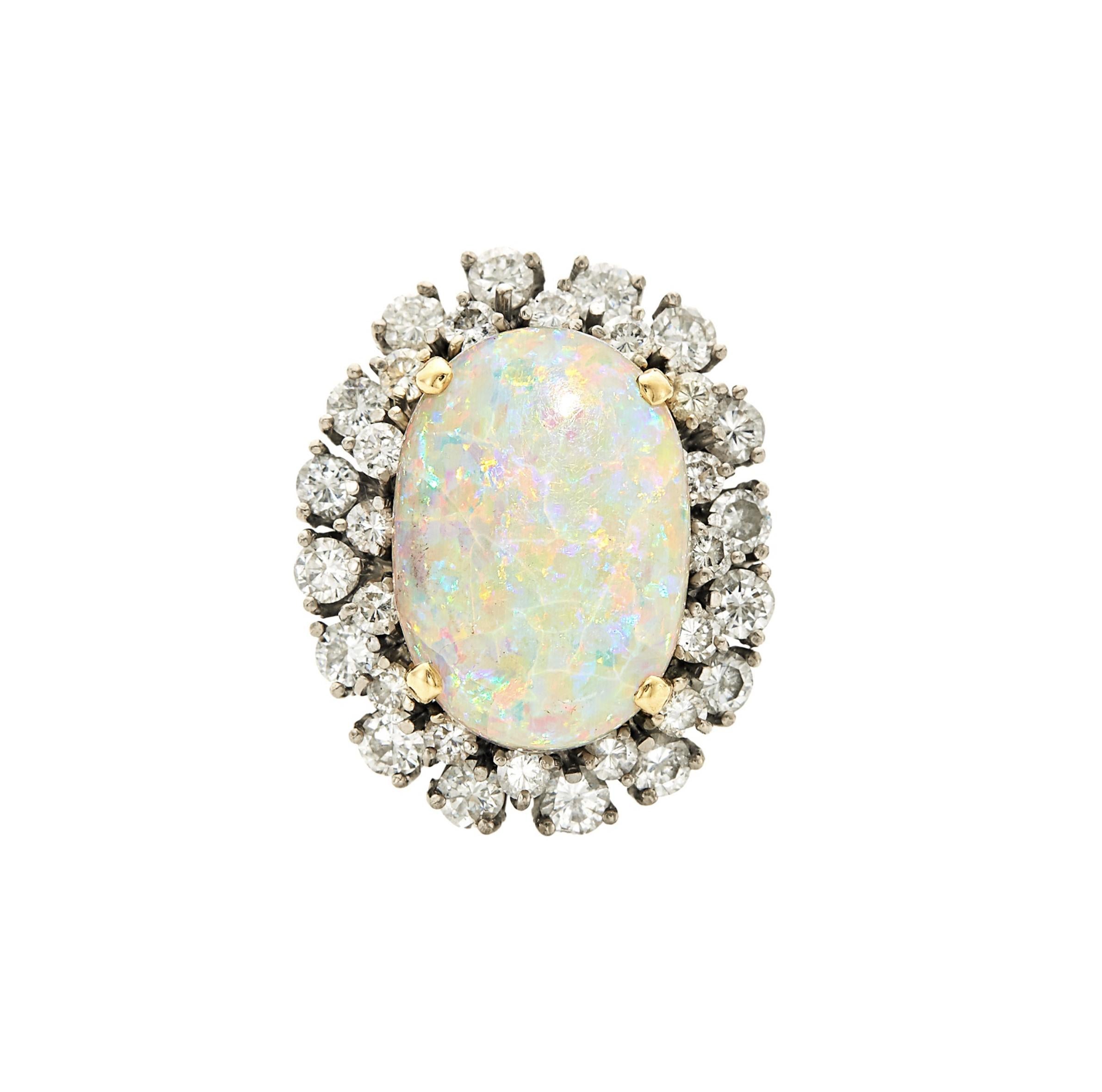 White Opal and Diamond Two-Color 14k Gold Ring