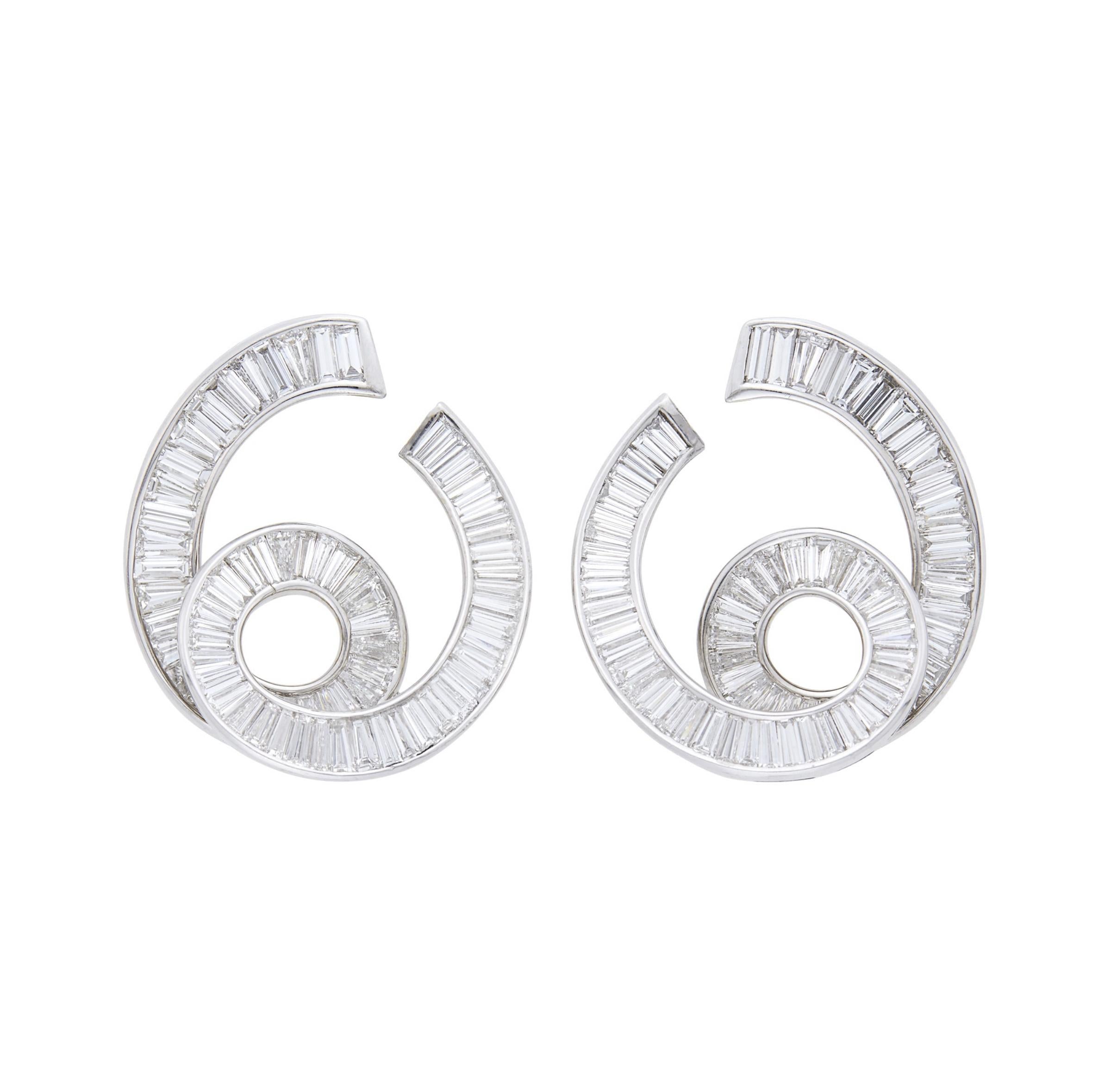 Pair of White Gold and Diamond Earrings