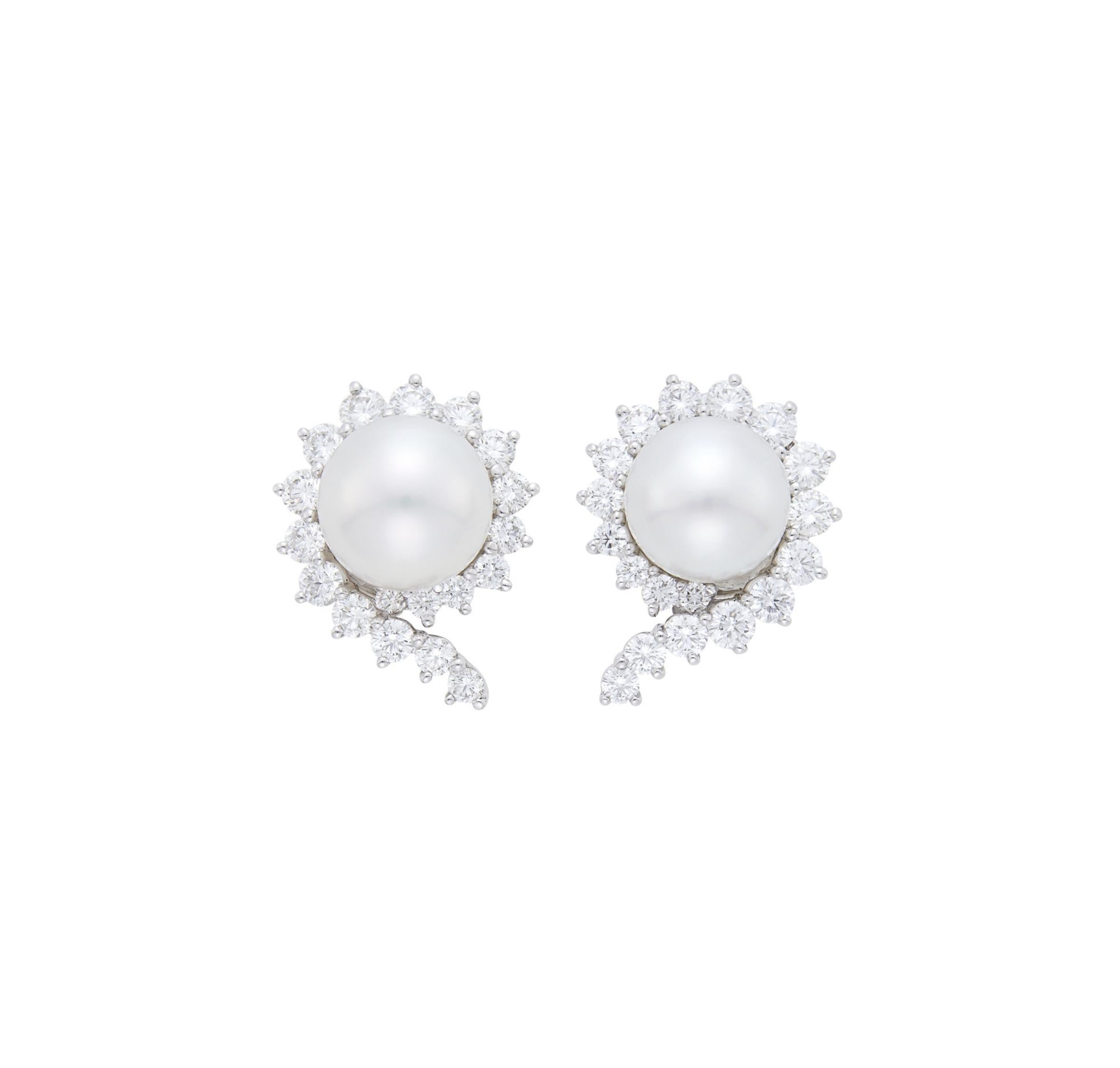 Angela Cummings For Assael Platinum, Cultured Pearl and Diamond Earclips