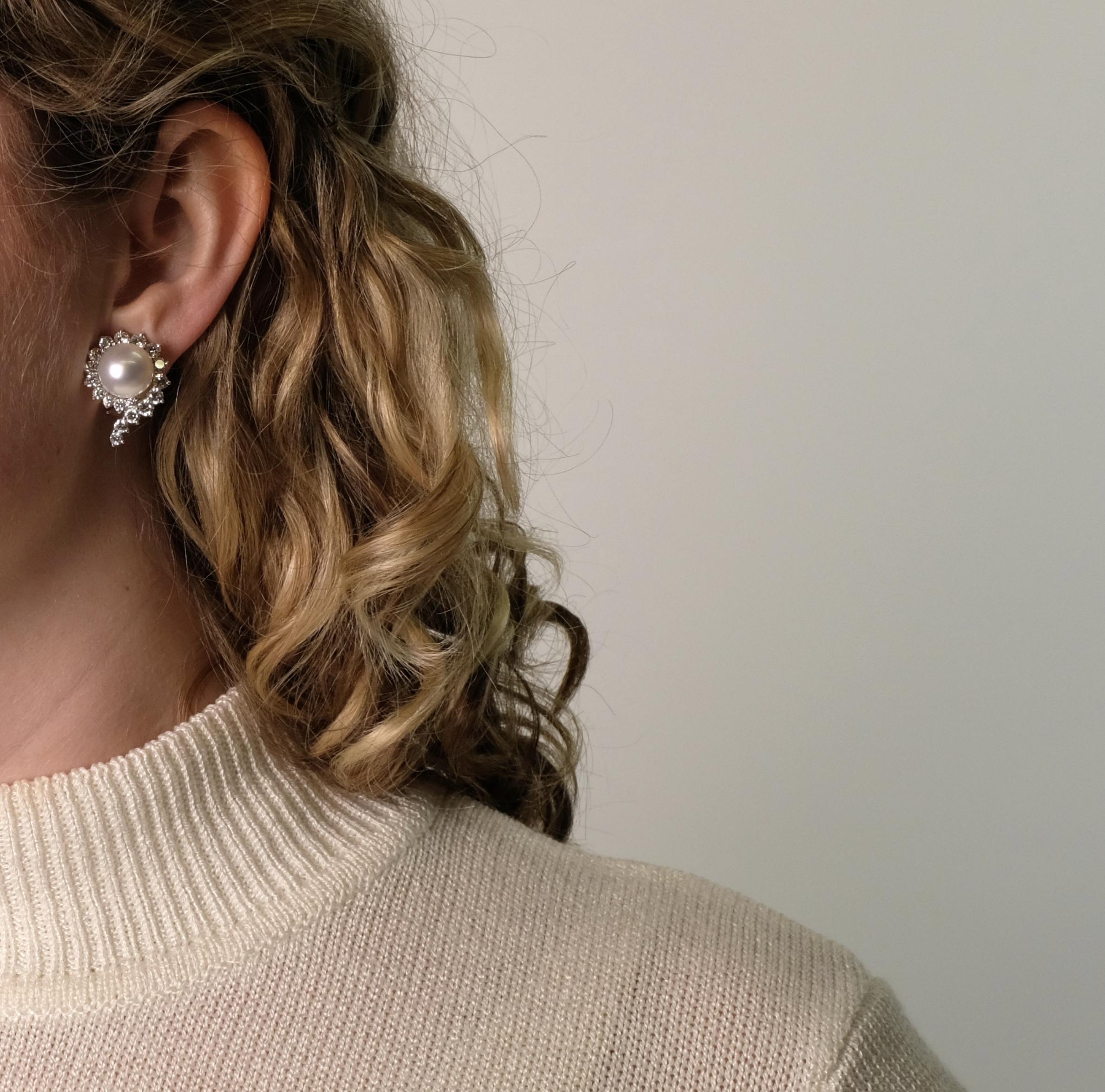 Angela Cummings For Assael Platinum, Cultured Pearl and Diamond Earclips