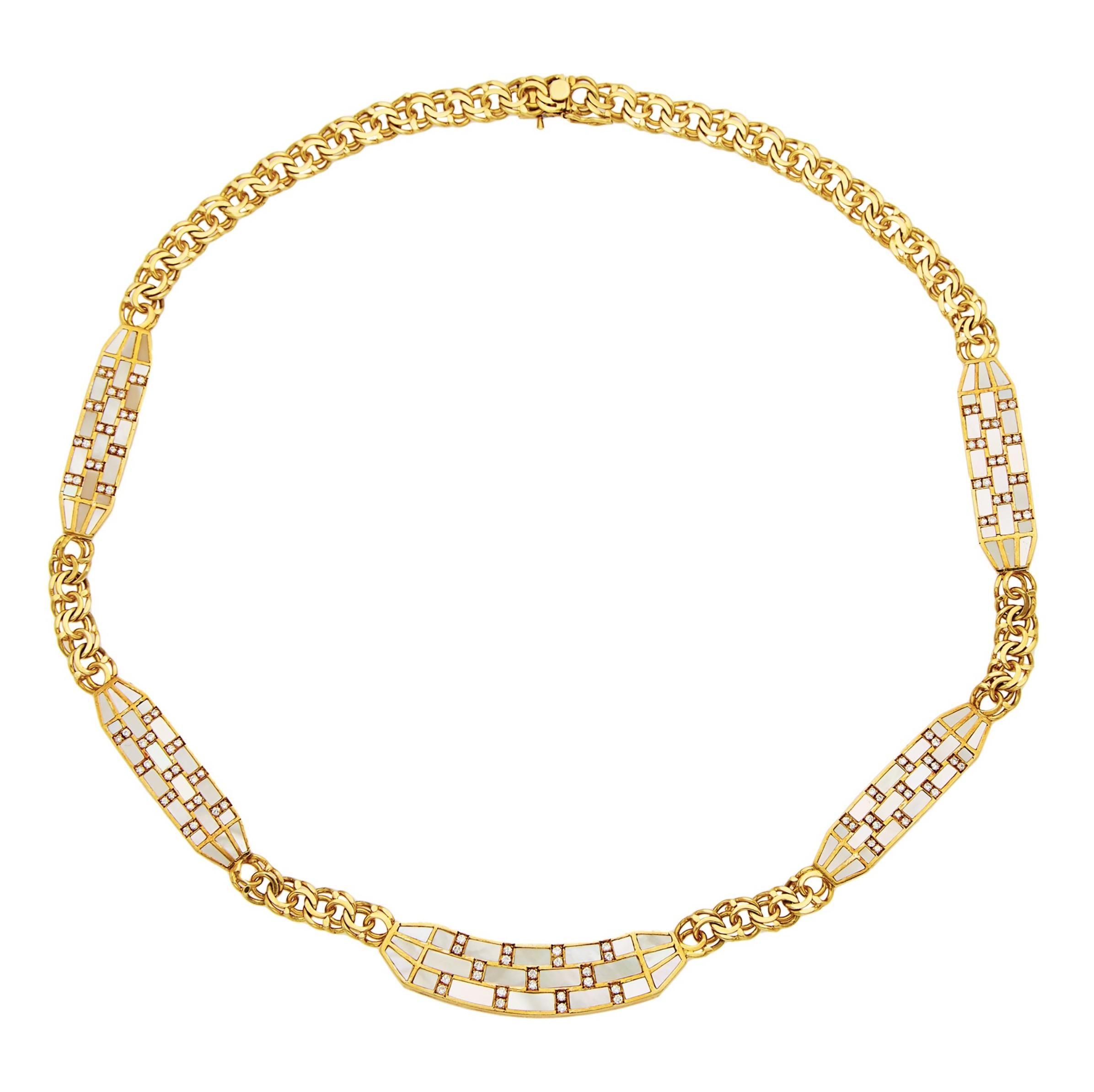 18k Gold, Mother-of-Pearl and Diamond Necklace
