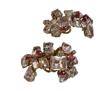 18k Gold, Kunzite, Ruby, Diamond Clip-on Earrings