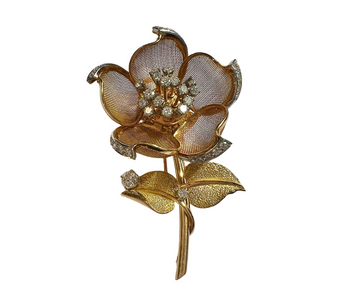 French 18k Gold Platinum Diamond 'En Tremblant' Brooch