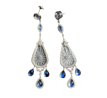 Fred Leighton Diamond Rock Crystal and Moonstone Chandelier Earrings