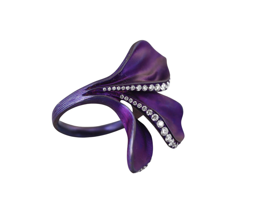 Alexis NY Purple Titanium Diamond Leaf Motif Ring