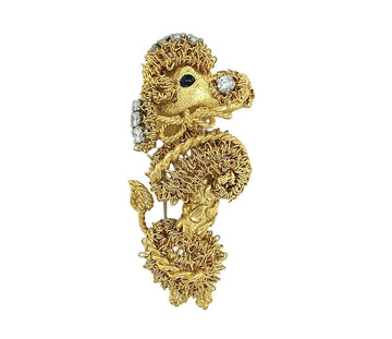 Gold Diamond Poodle Brooch