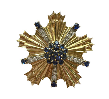Tiffany & Co Retro Sapphire Diamond Gold Large Brooch