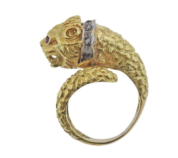 Lalaounis Greece Chimera Ruby Diamond Gold Ring