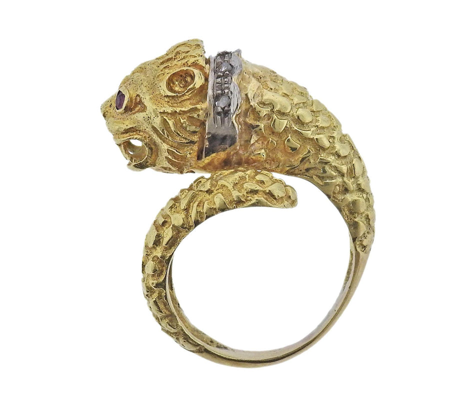 Lalaounis Greece Chimera Ruby Diamond Gold Ring