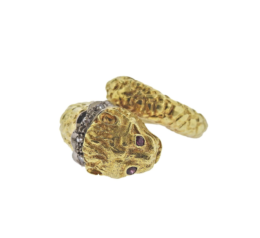 Lalaounis Greece Chimera Ruby Diamond Gold Ring